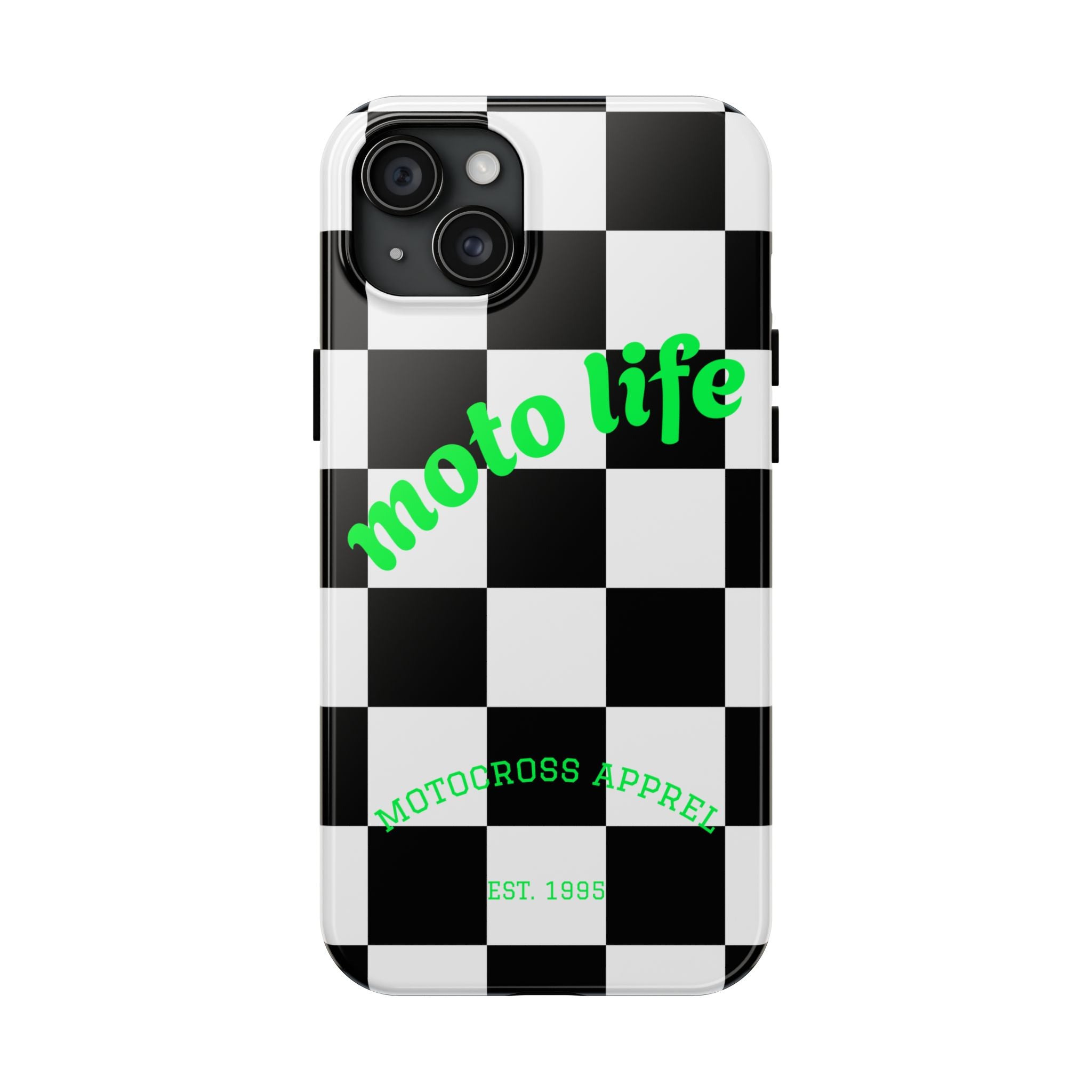 Copy of moto life checkered design Phone Case | motocross apparel, black white grid
