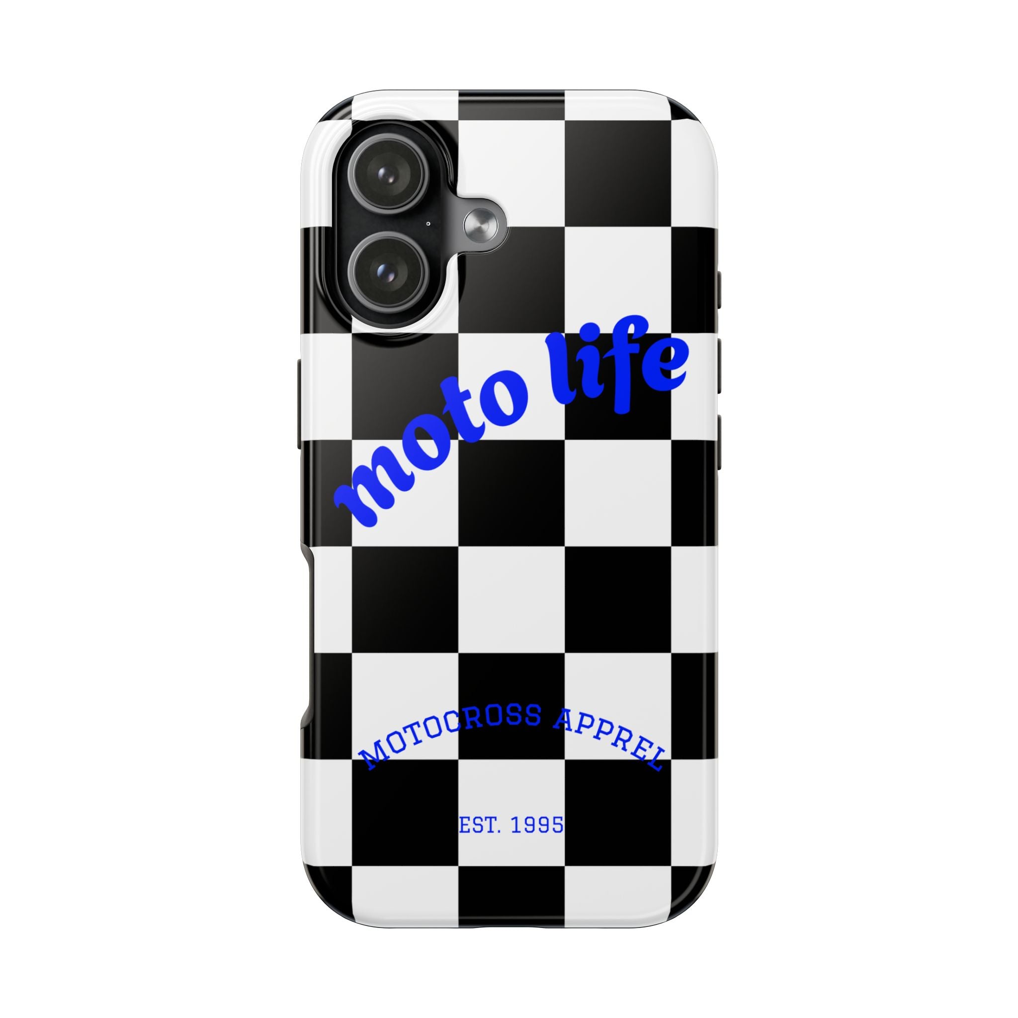 moto life checkered design Phone Case | motocross apparel, black white grid