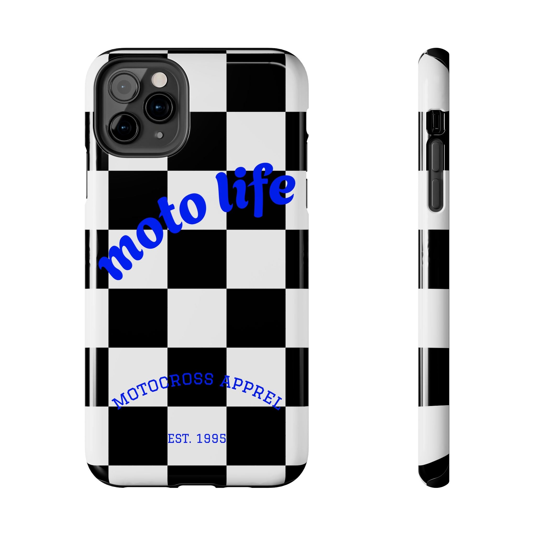 moto life checkered design Phone Case | motocross apparel, black white grid