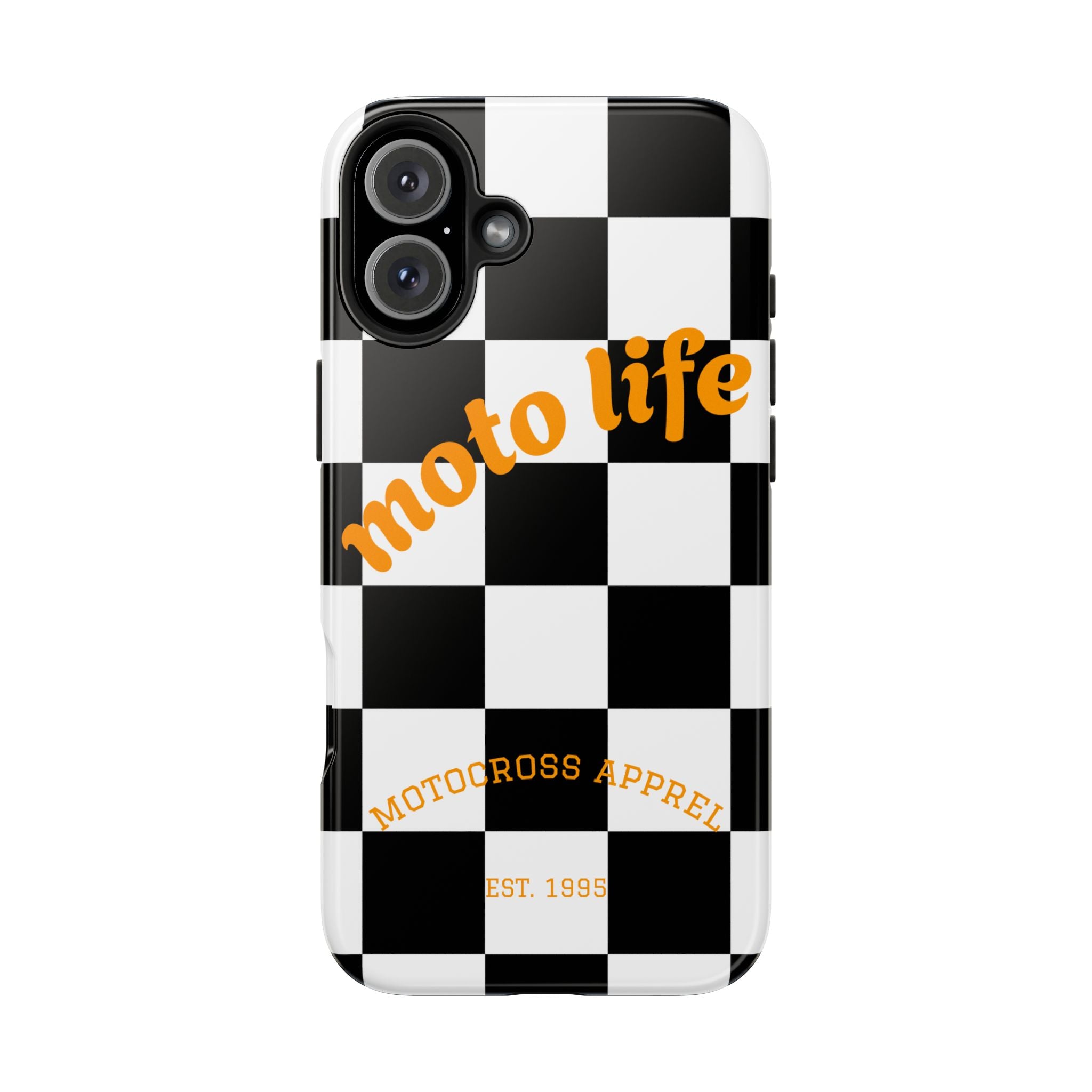moto life checkered design Phone Case | motocross apparel, black white grid