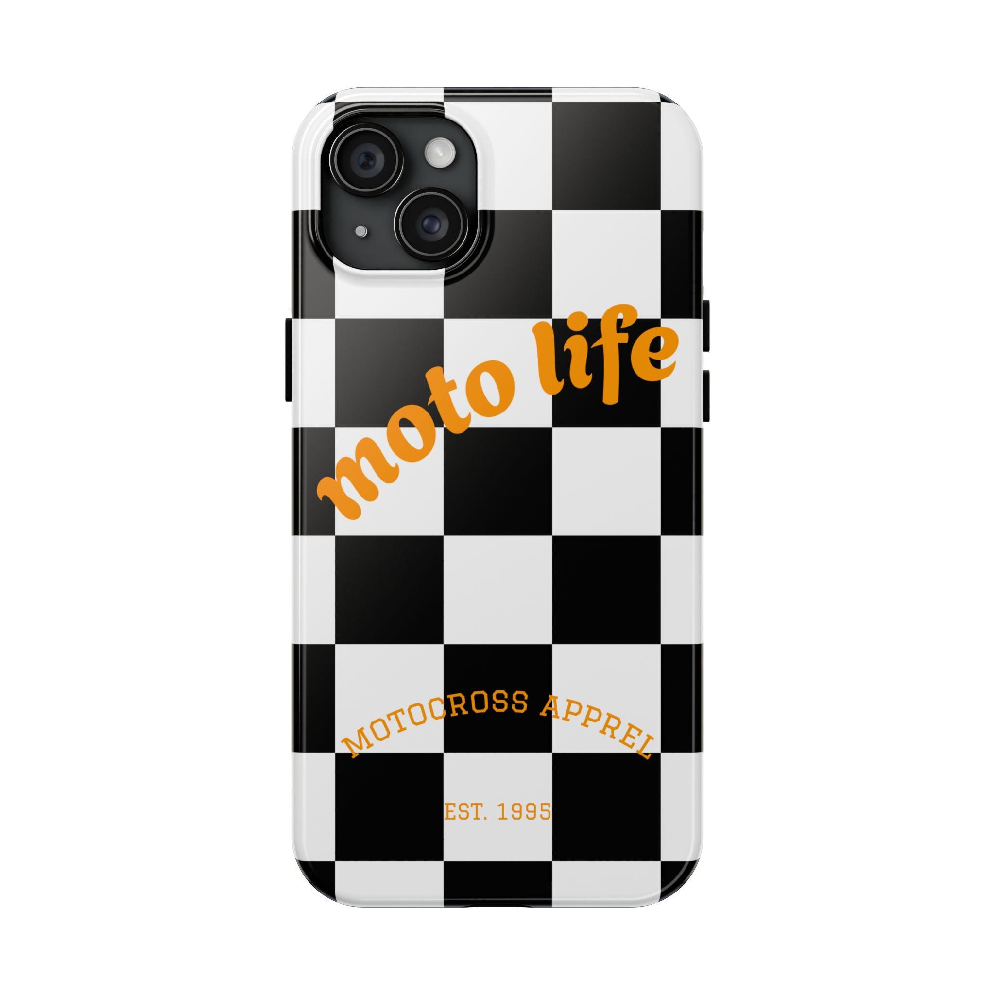 moto life checkered design Phone Case | motocross apparel, black white grid