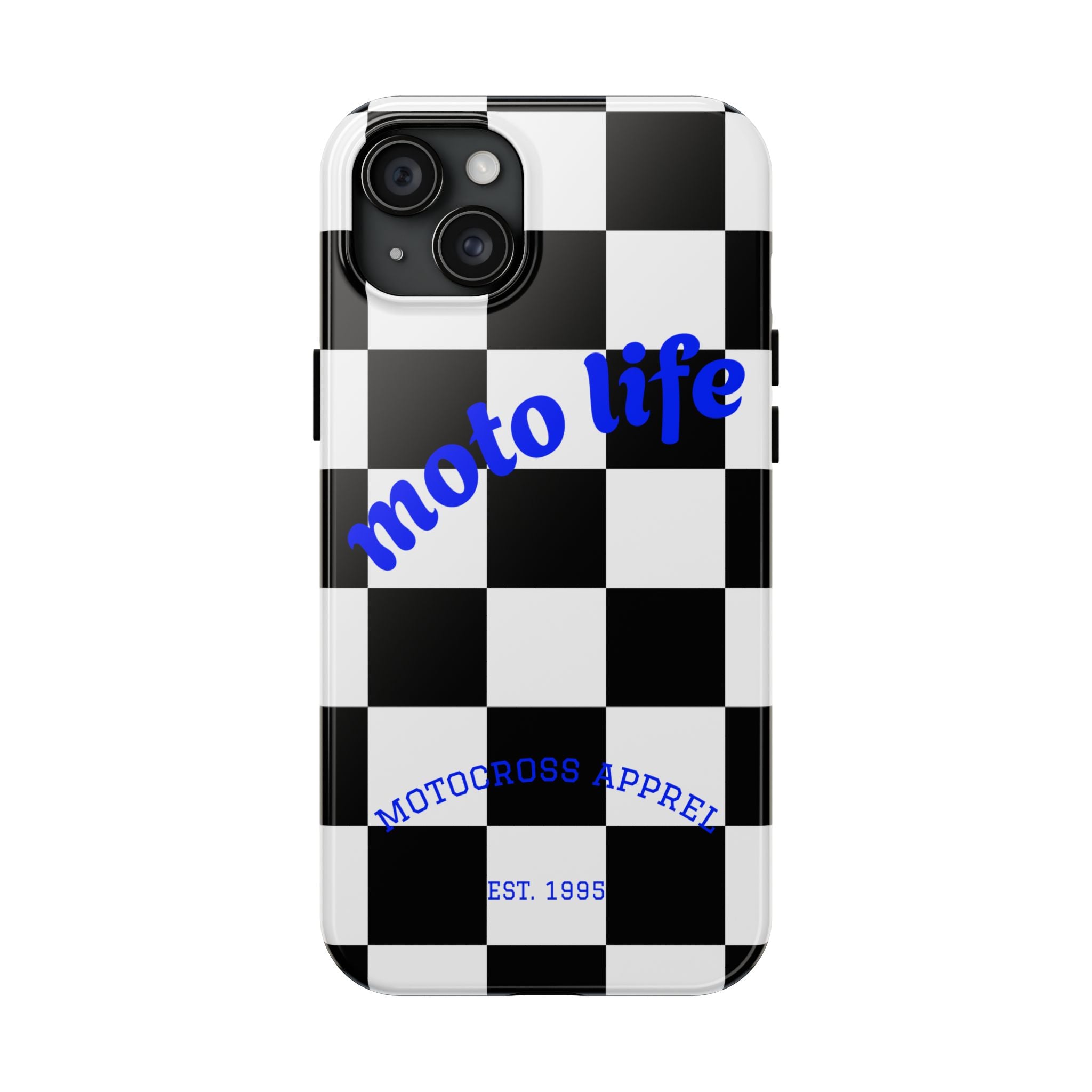 moto life checkered design Phone Case | motocross apparel, black white grid