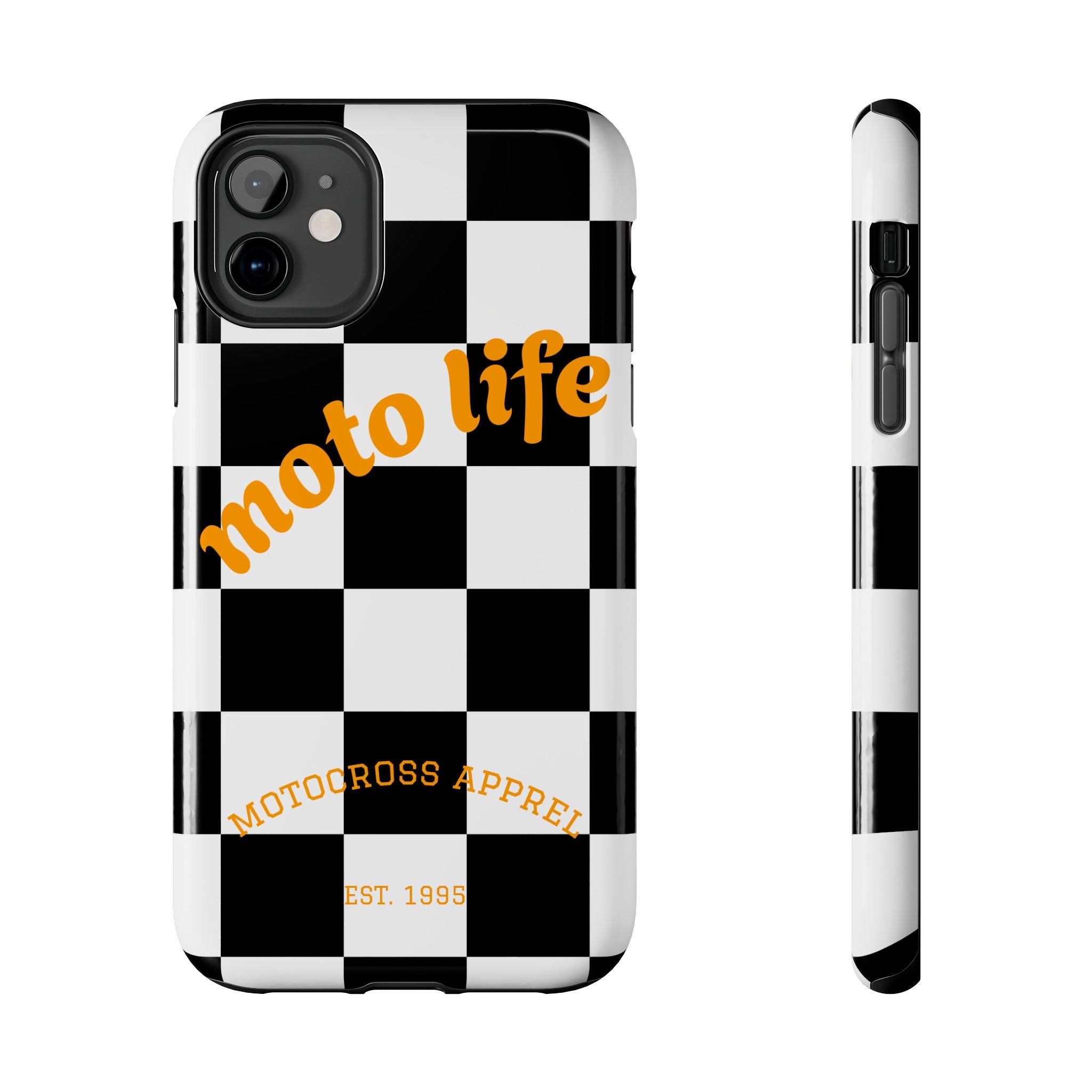 moto life checkered design Phone Case | motocross apparel, black white grid
