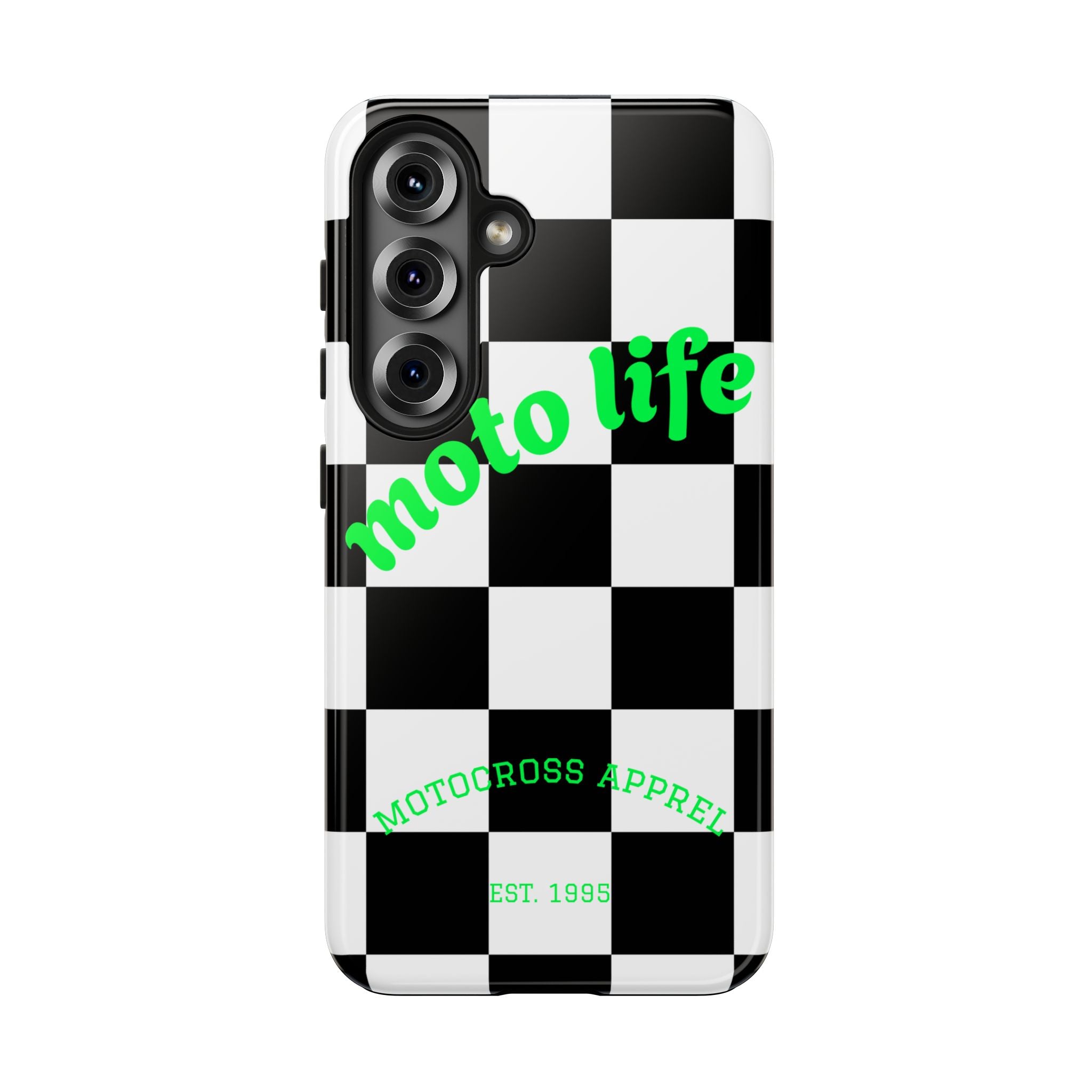 Copy of moto life checkered design Phone Case | motocross apparel, black white grid