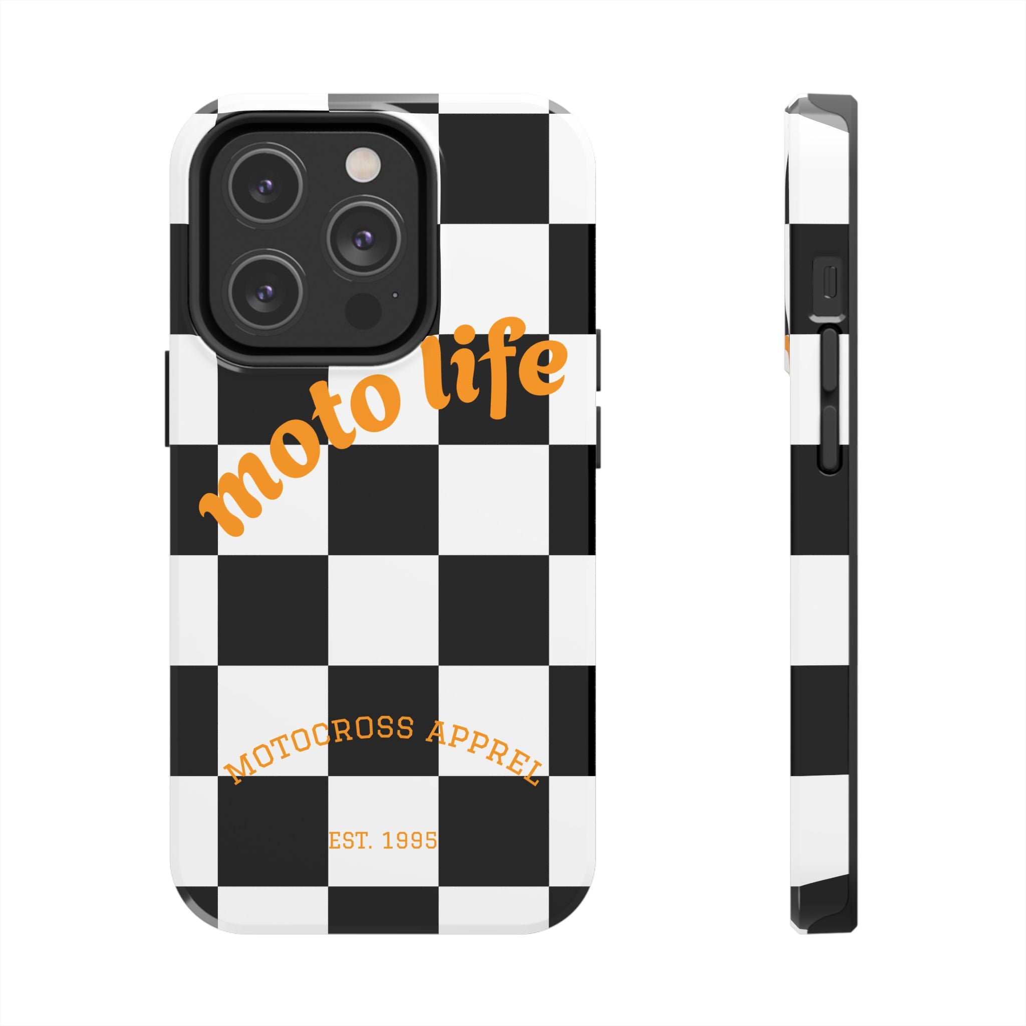 moto life checkered design Phone Case | motocross apparel, black white grid
