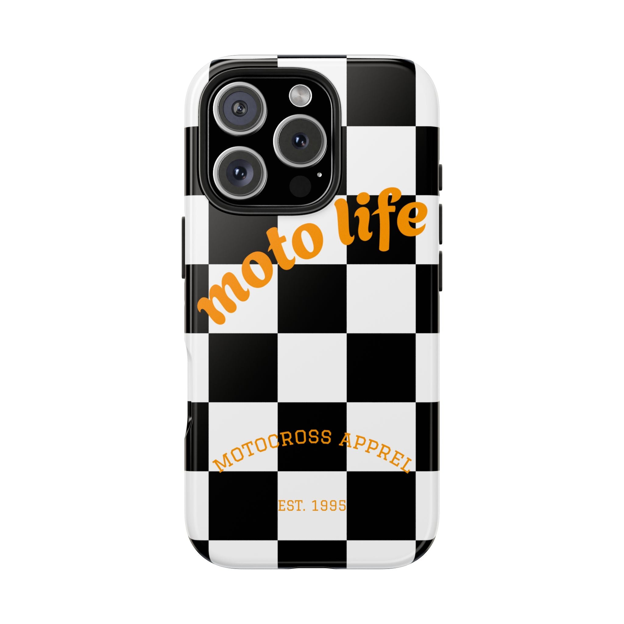 moto life checkered design Phone Case | motocross apparel, black white grid