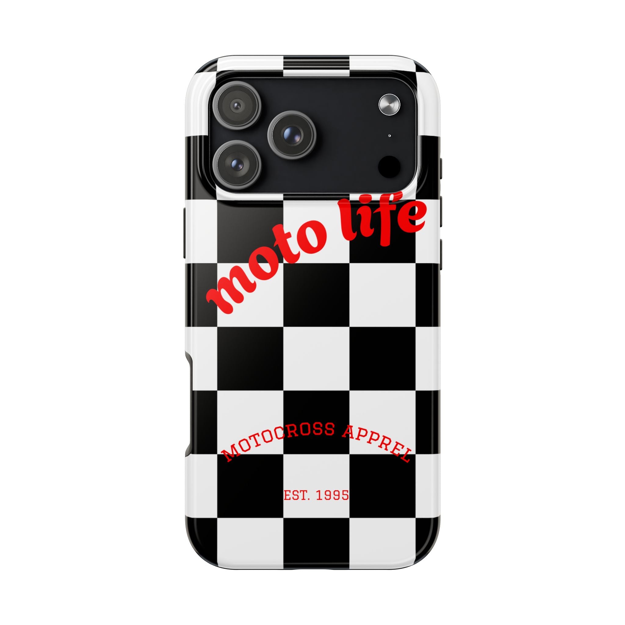 moto life checkered design Phone Case | motocross apparel, black white grid