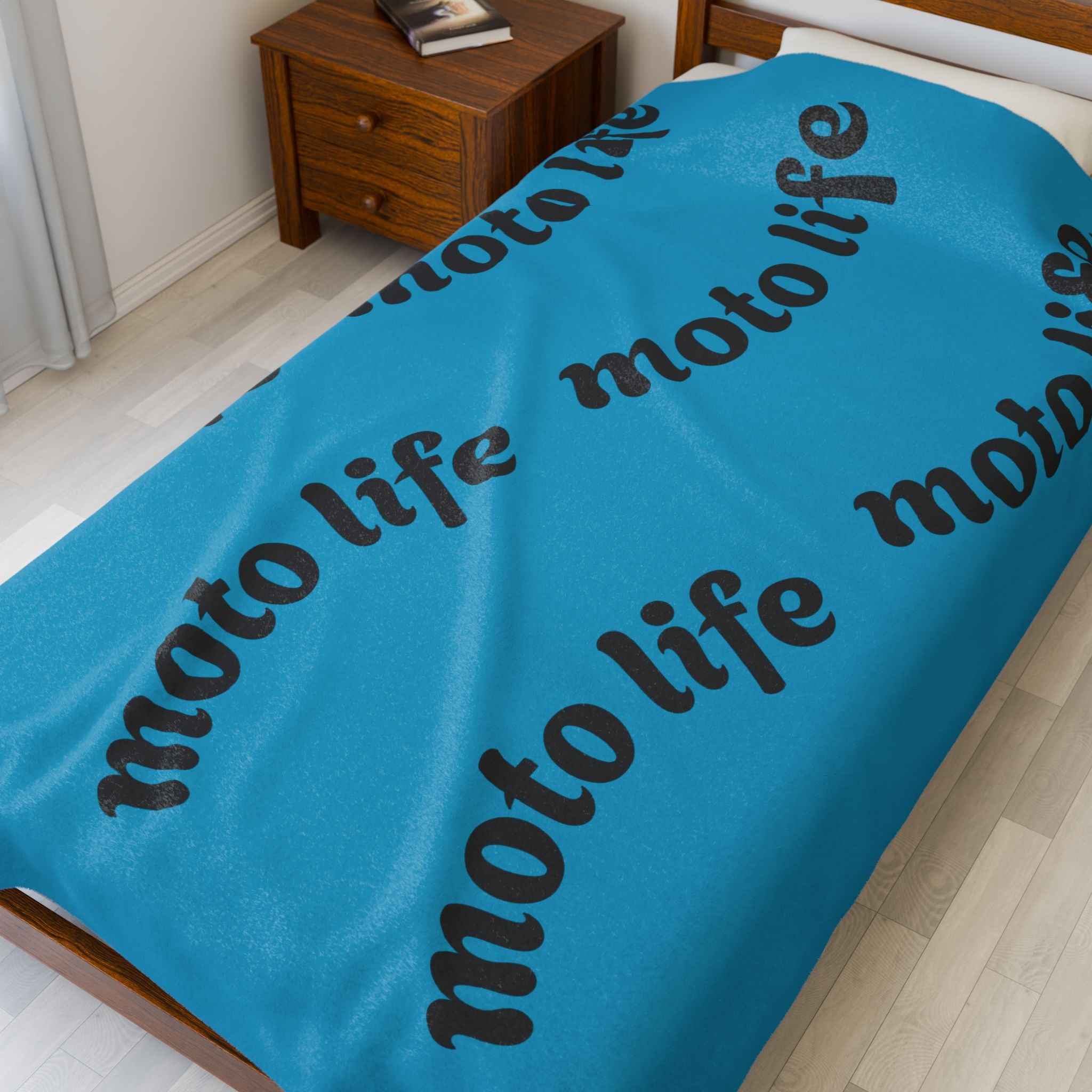 Plush Blanket — “moto life” Repeating Script Velveteen Throw