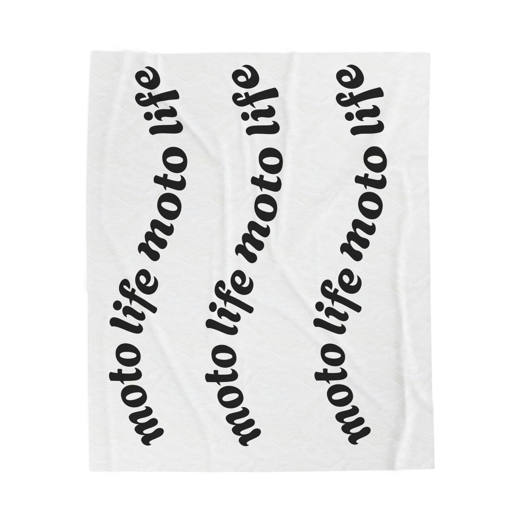 Plush Blanket — “moto life” Repeating Script Velveteen Throw