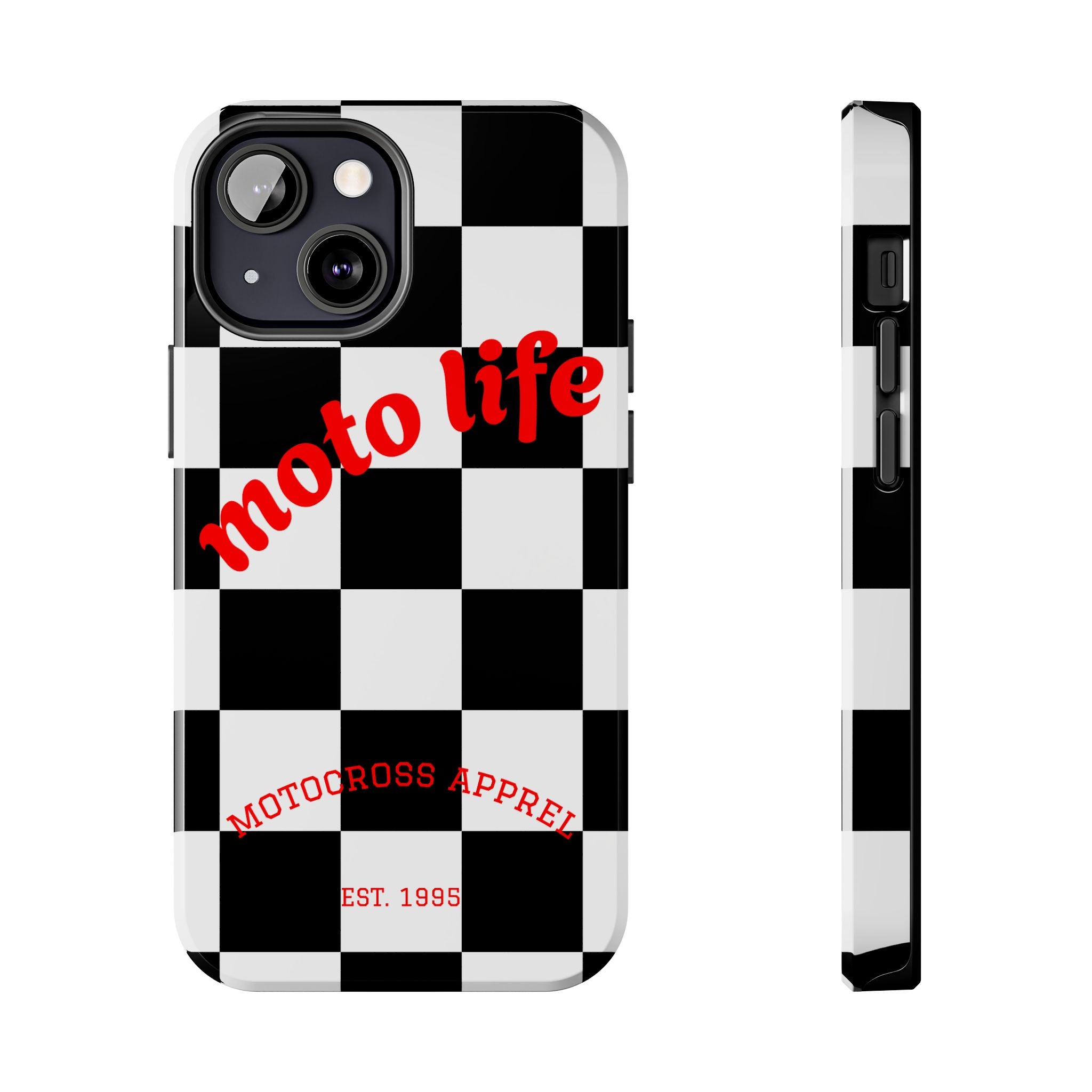 moto life checkered design Phone Case | motocross apparel, black white grid