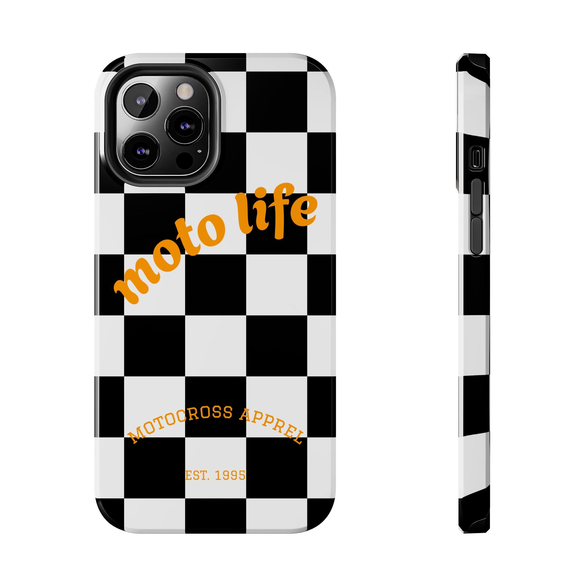 moto life checkered design Phone Case | motocross apparel, black white grid