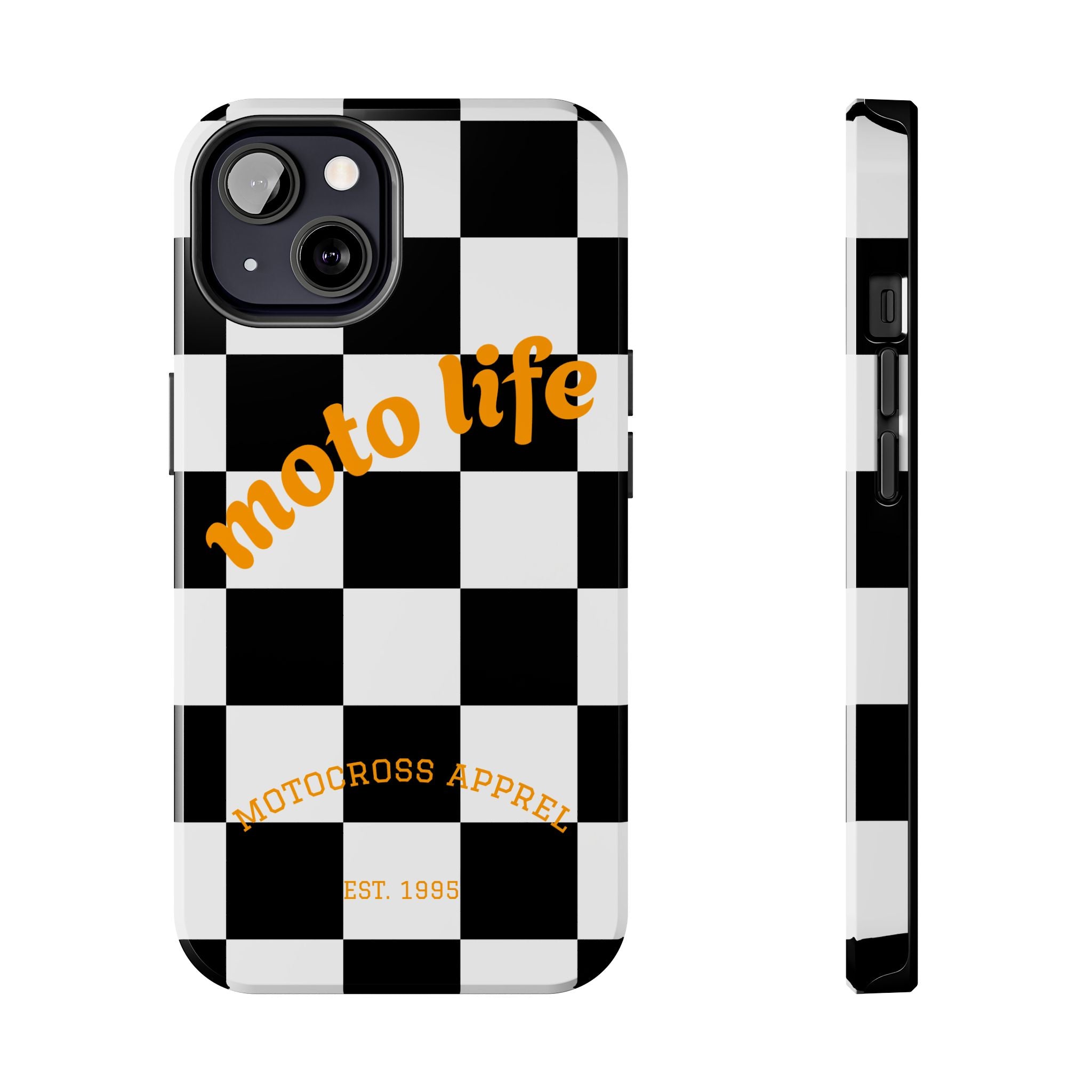 moto life checkered design Phone Case | motocross apparel, black white grid