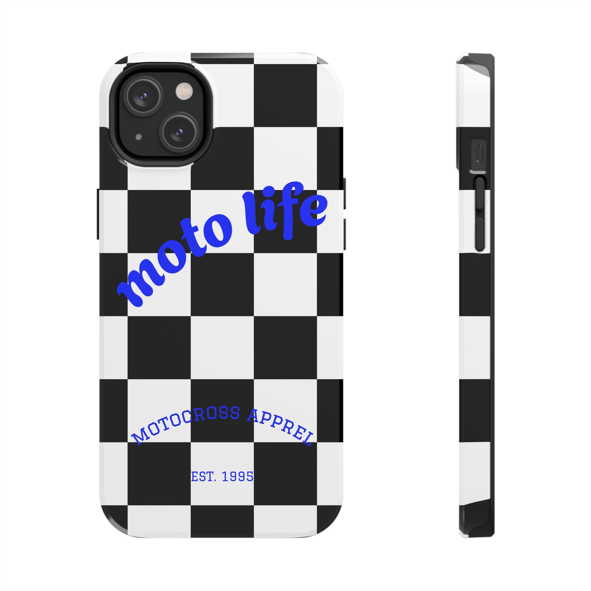 moto life checkered design Phone Case | motocross apparel, black white grid