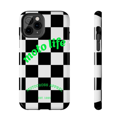 Copy of moto life checkered design Phone Case | motocross apparel, black white grid
