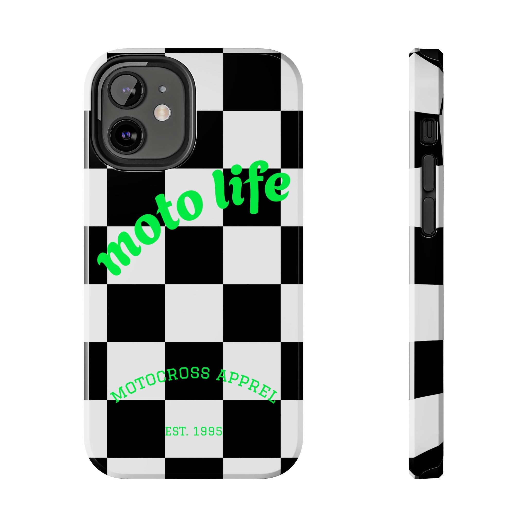 Copy of moto life checkered design Phone Case | motocross apparel, black white grid