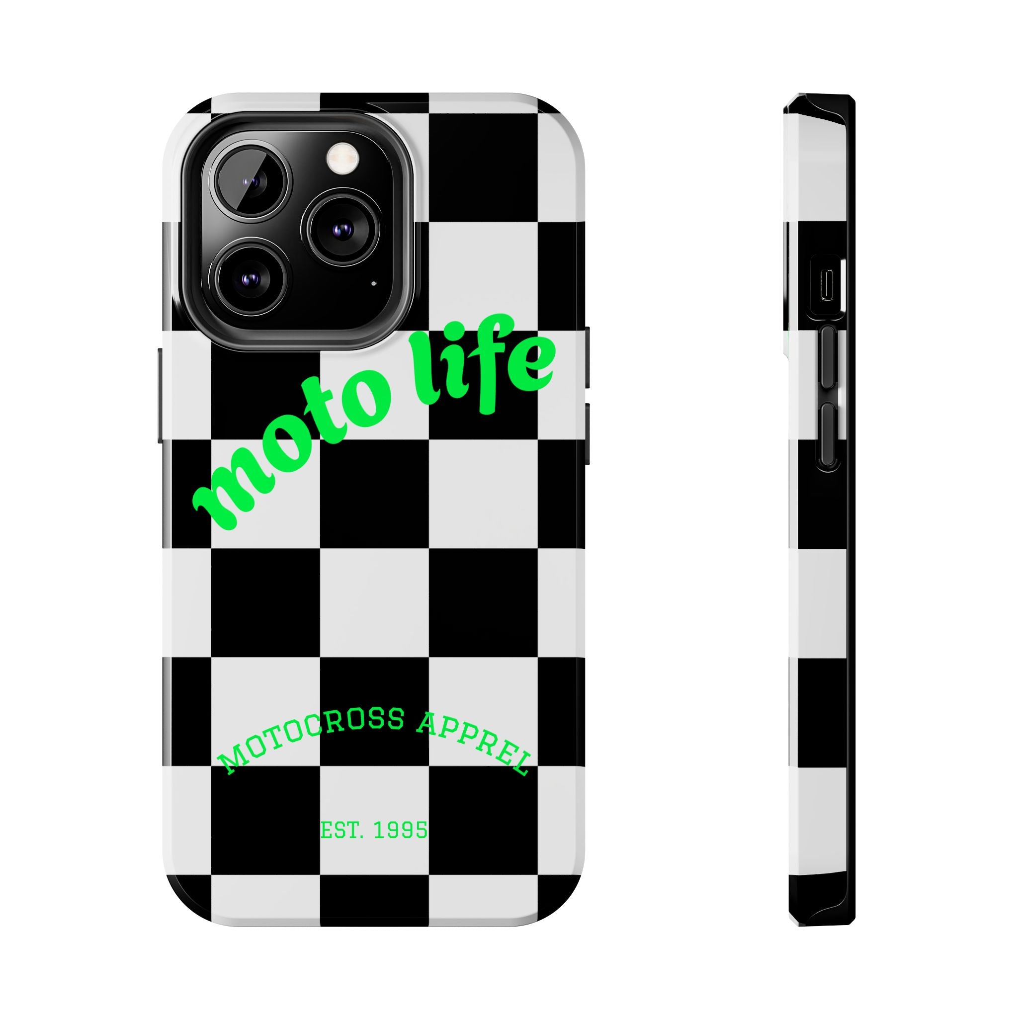Copy of moto life checkered design Phone Case | motocross apparel, black white grid