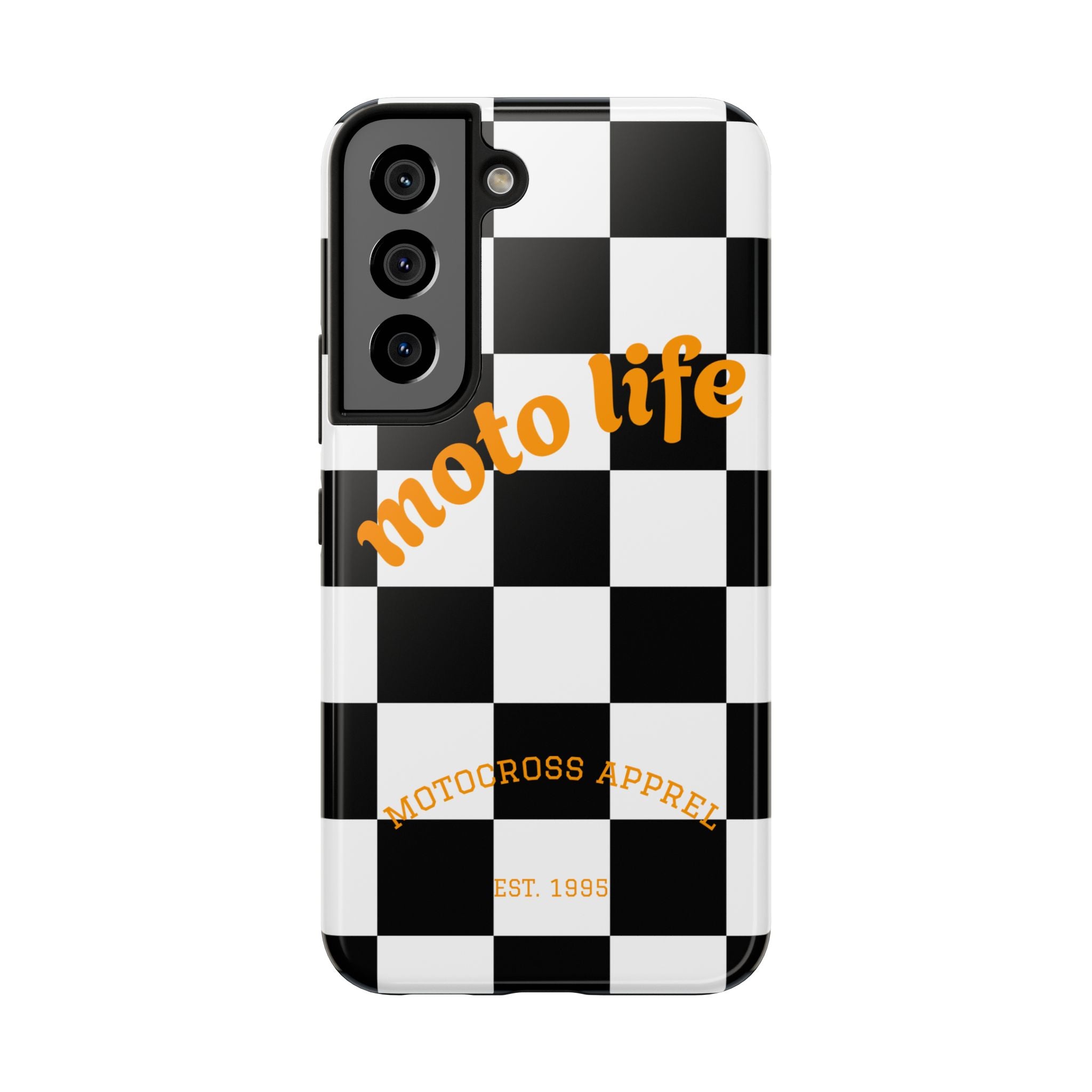 moto life checkered design Phone Case | motocross apparel, black white grid