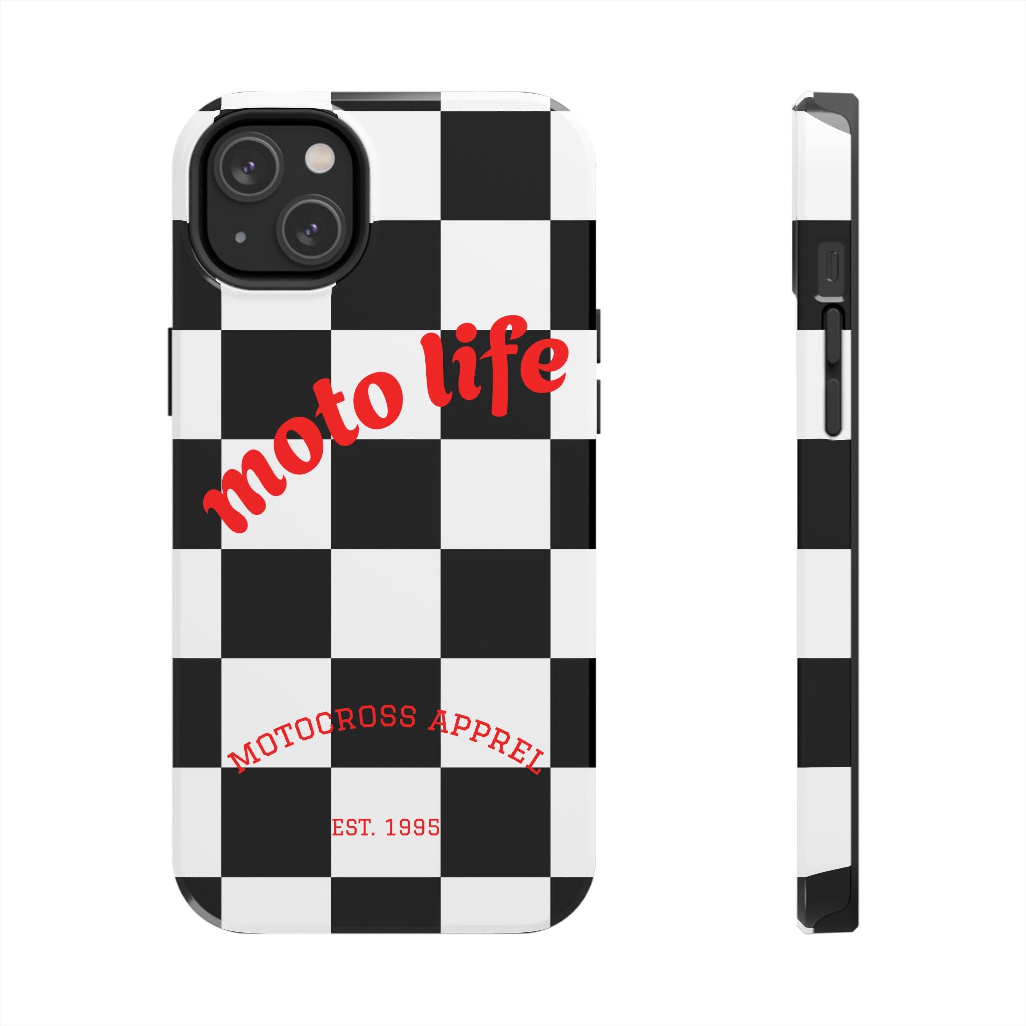 moto life checkered design Phone Case | motocross apparel, black white grid