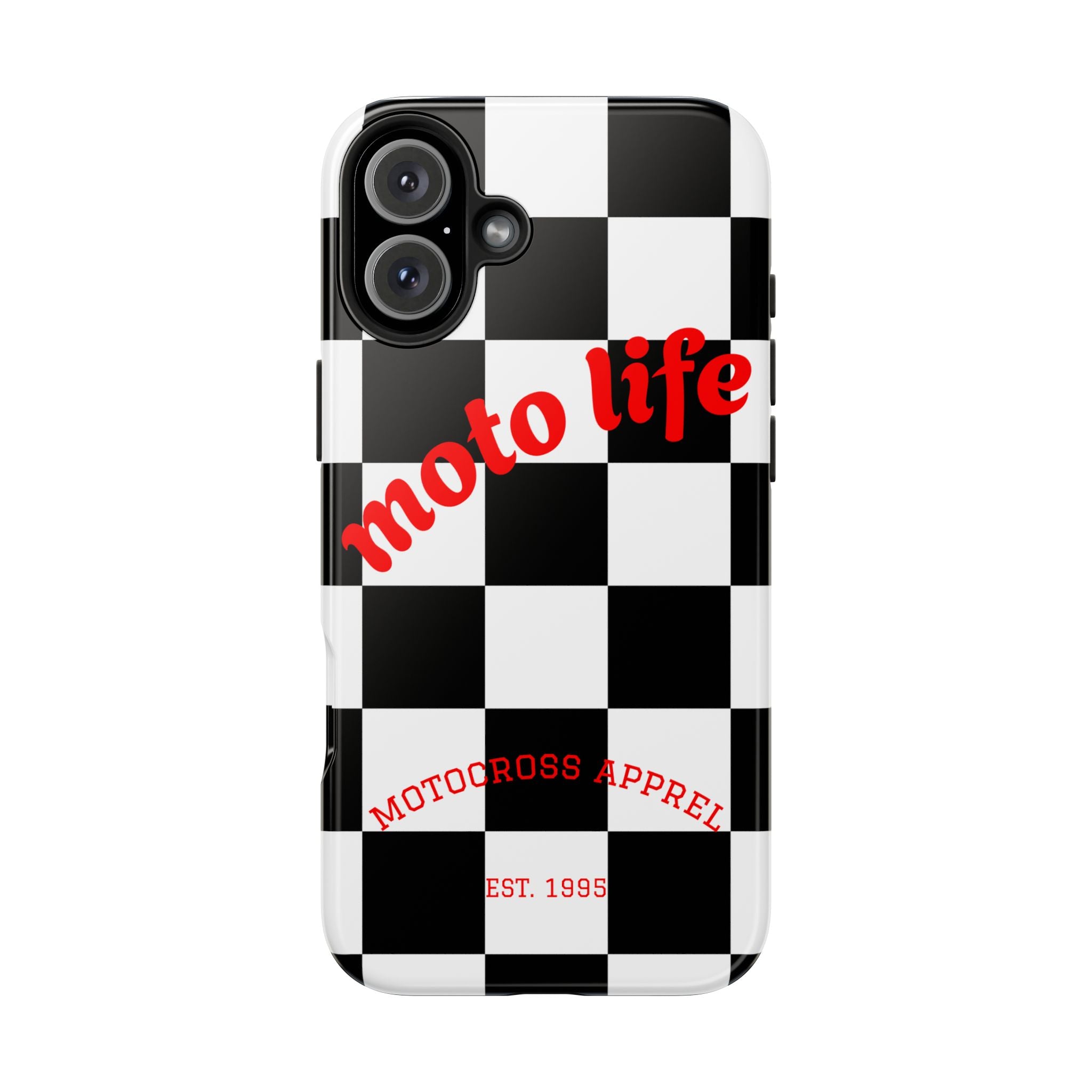 moto life checkered design Phone Case | motocross apparel, black white grid