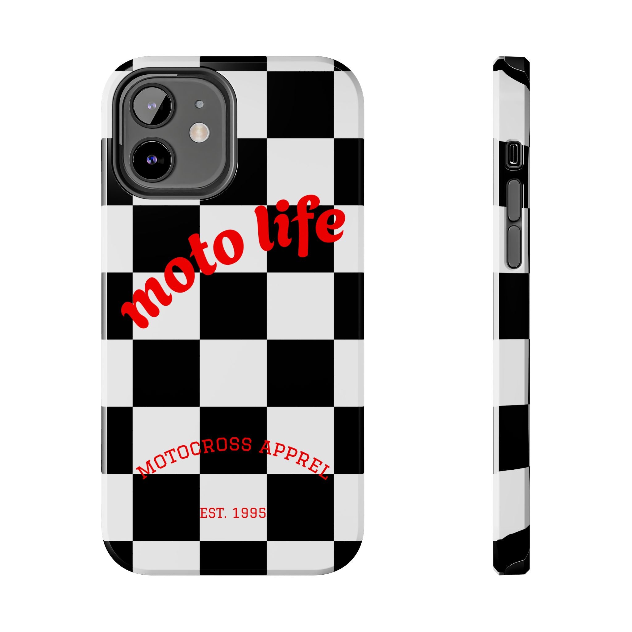 moto life checkered design Phone Case | motocross apparel, black white grid
