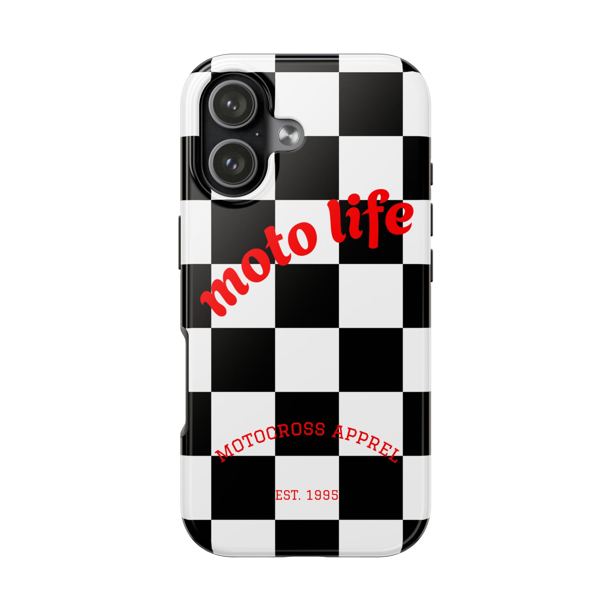 moto life checkered design Phone Case | motocross apparel, black white grid