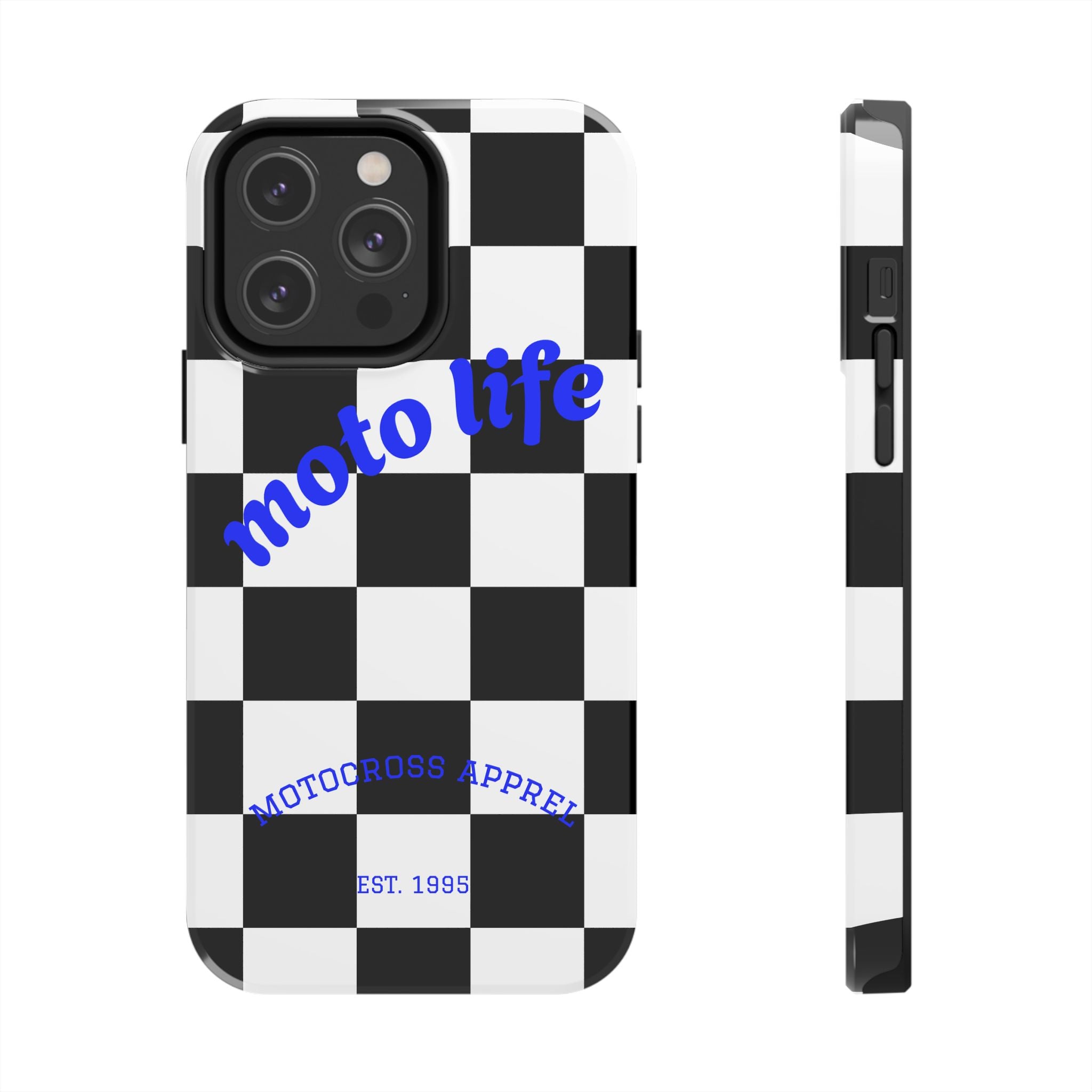 moto life checkered design Phone Case | motocross apparel, black white grid