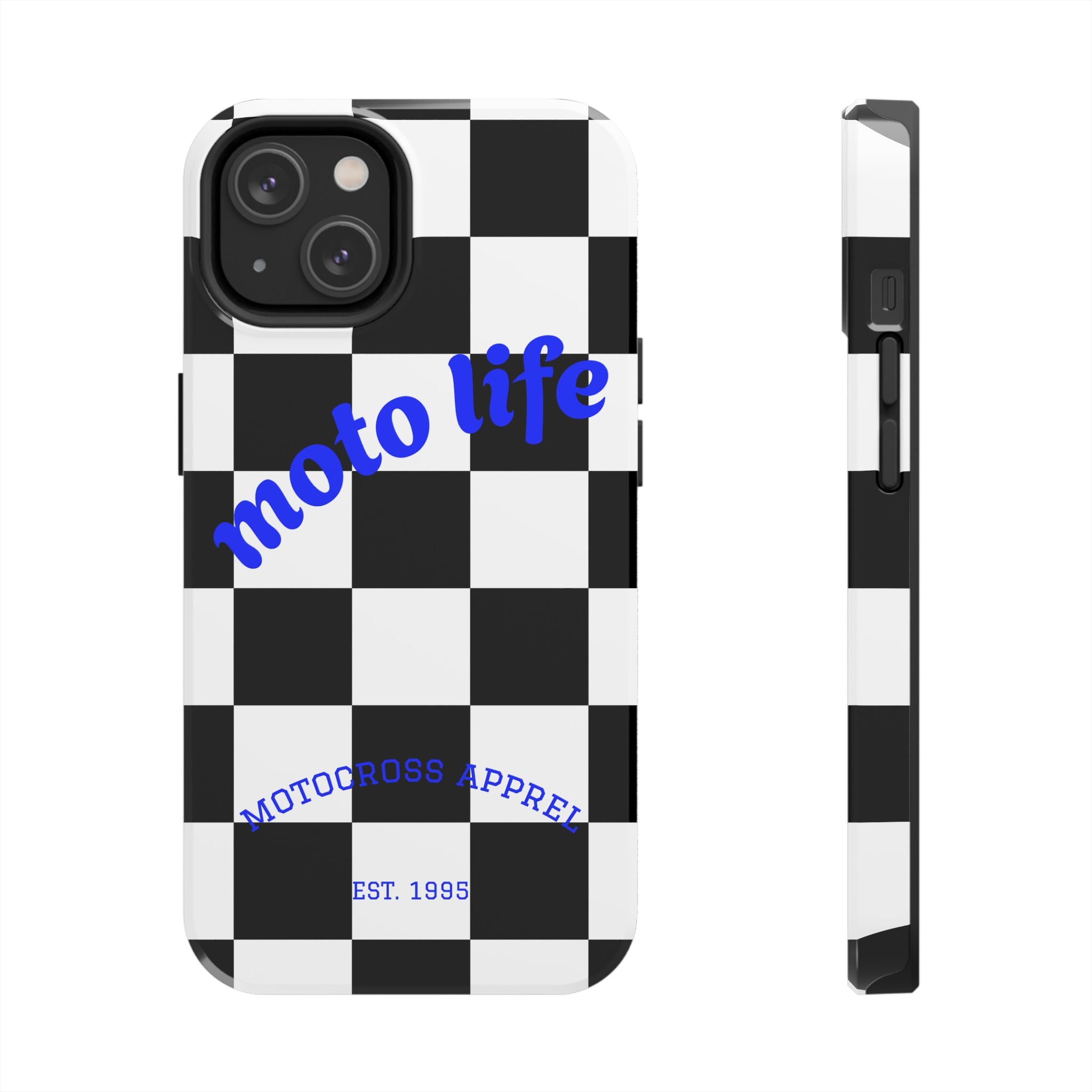 moto life checkered design Phone Case | motocross apparel, black white grid