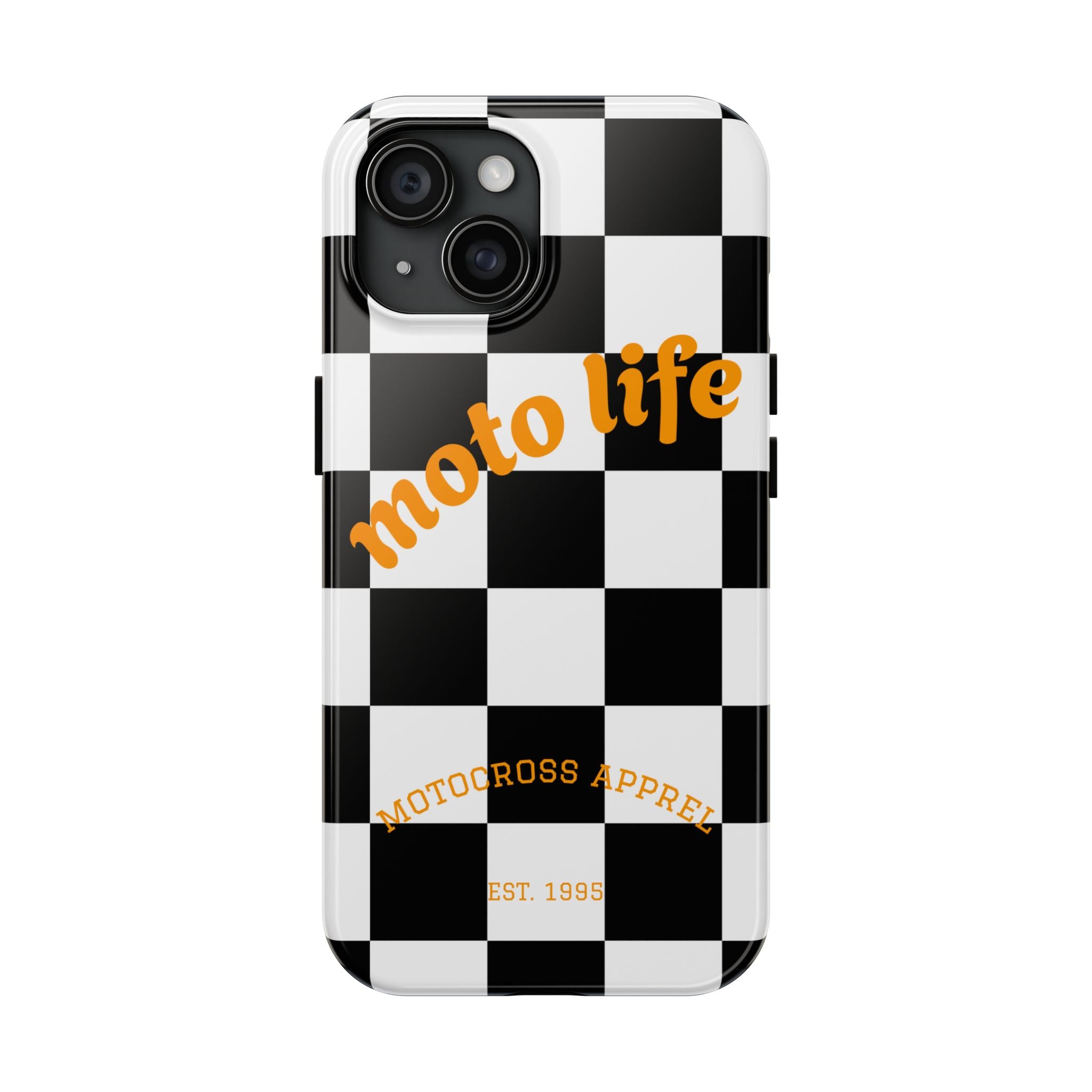 moto life checkered design Phone Case | motocross apparel, black white grid