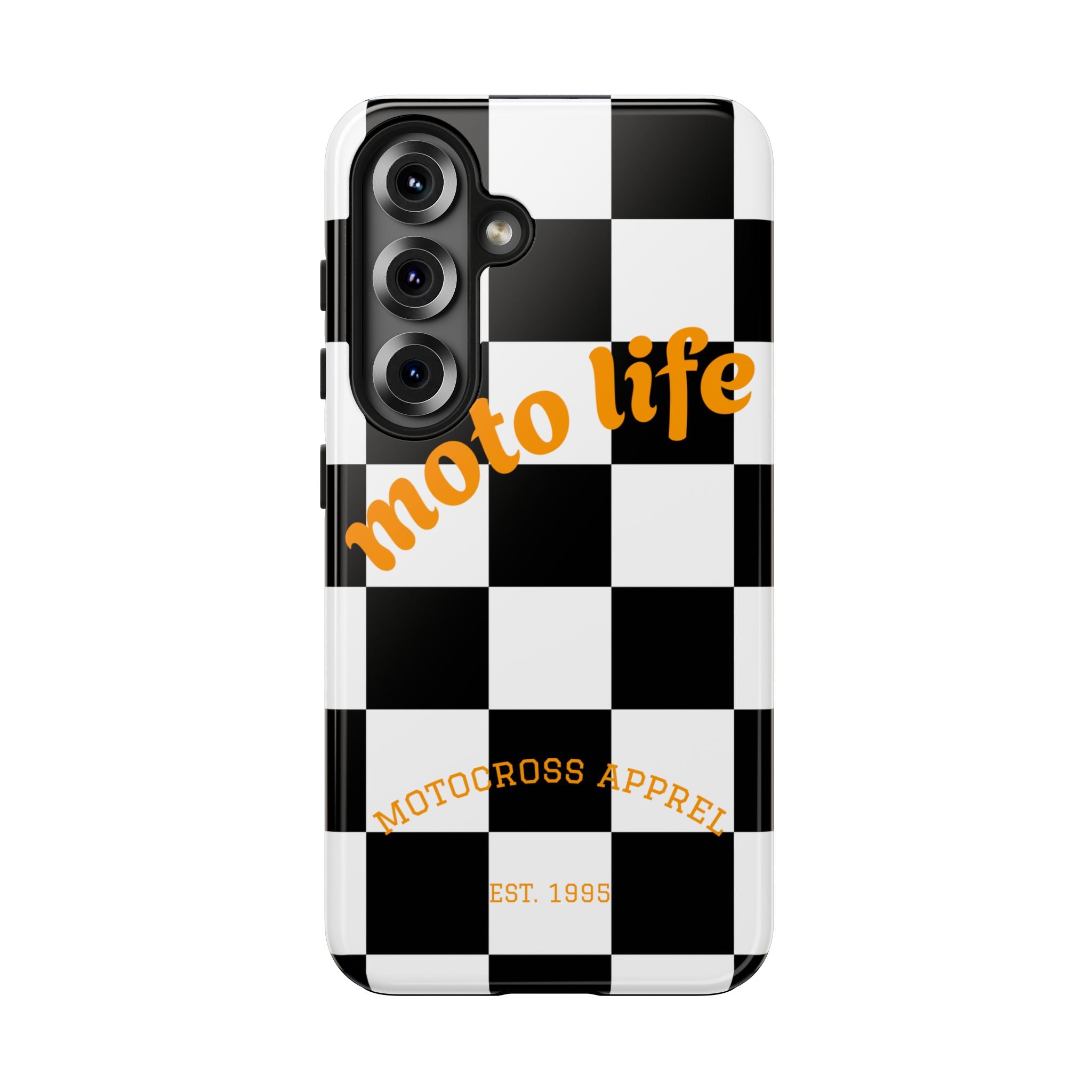 moto life checkered design Phone Case | motocross apparel, black white grid