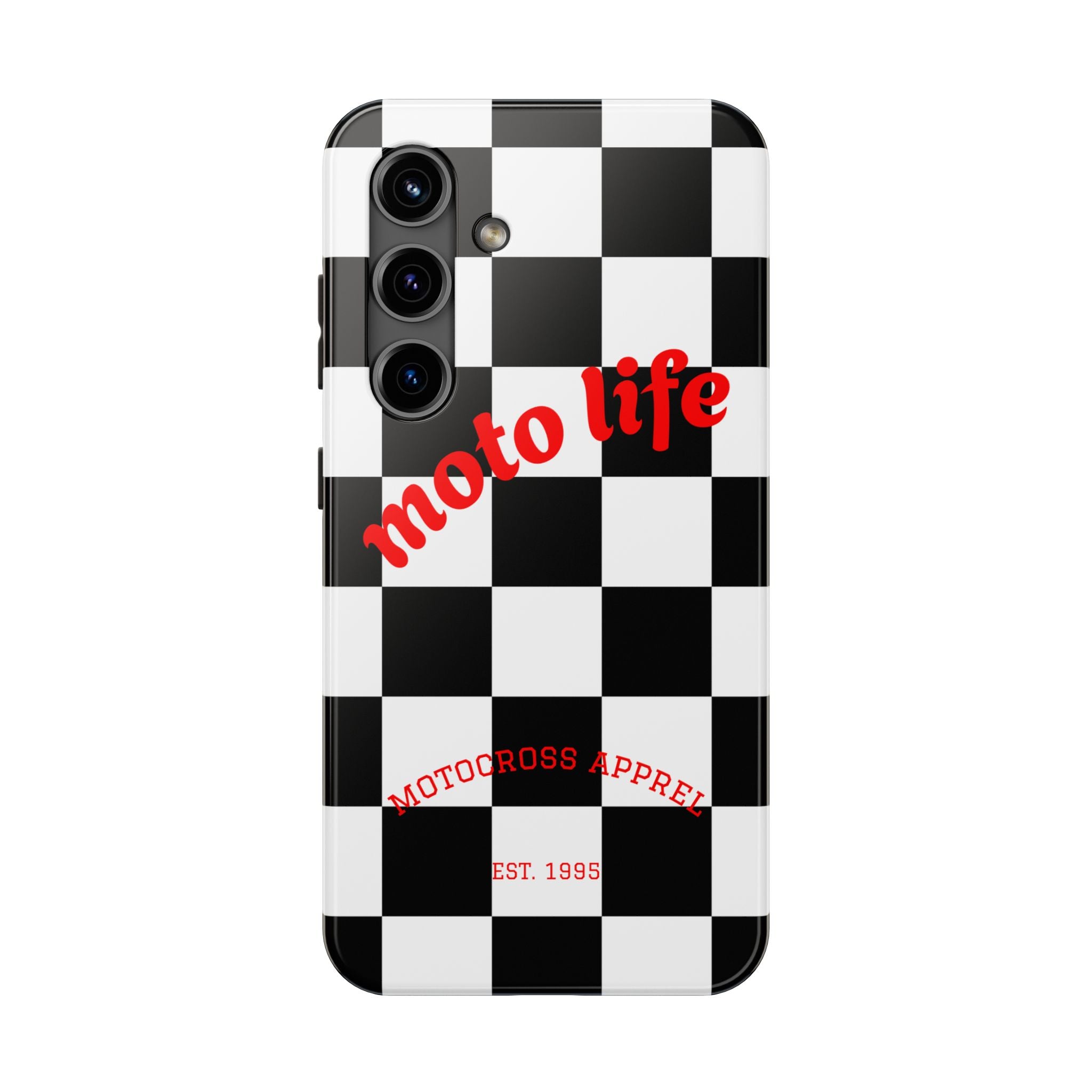 moto life checkered design Phone Case | motocross apparel, black white grid