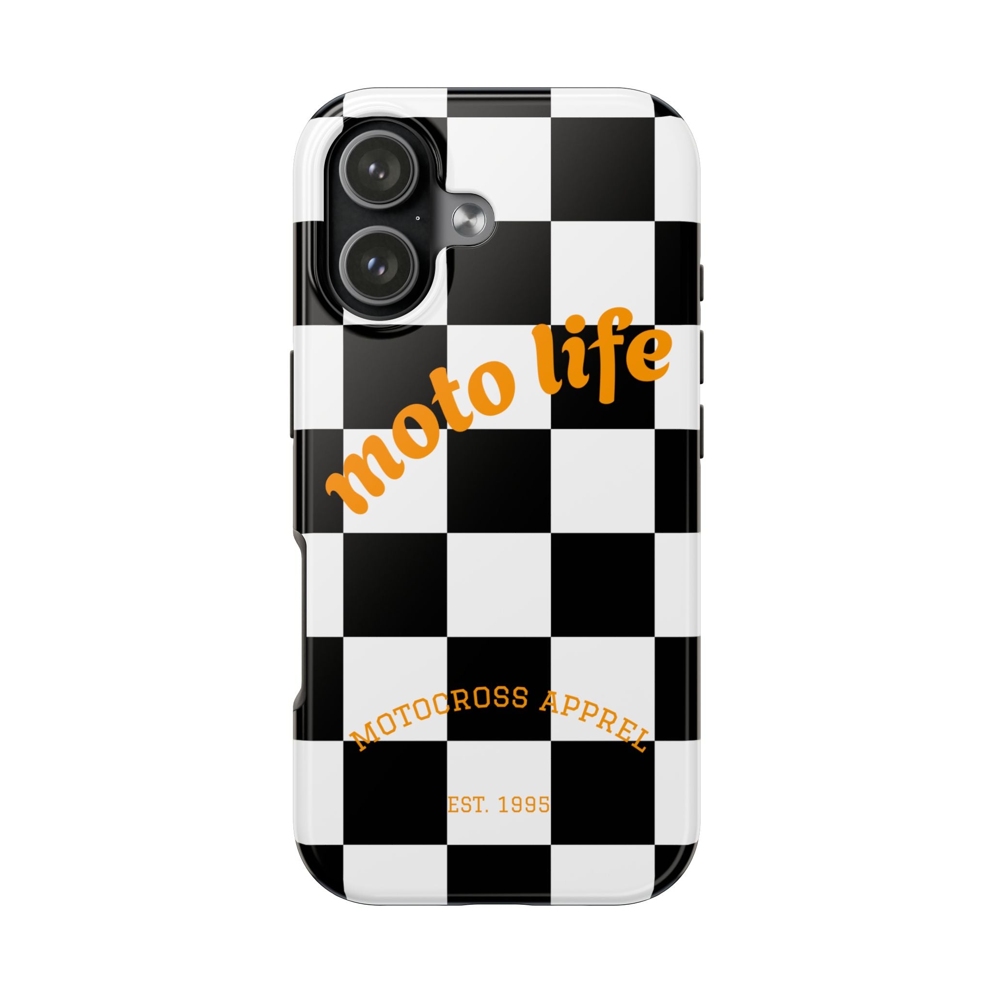 moto life checkered design Phone Case | motocross apparel, black white grid