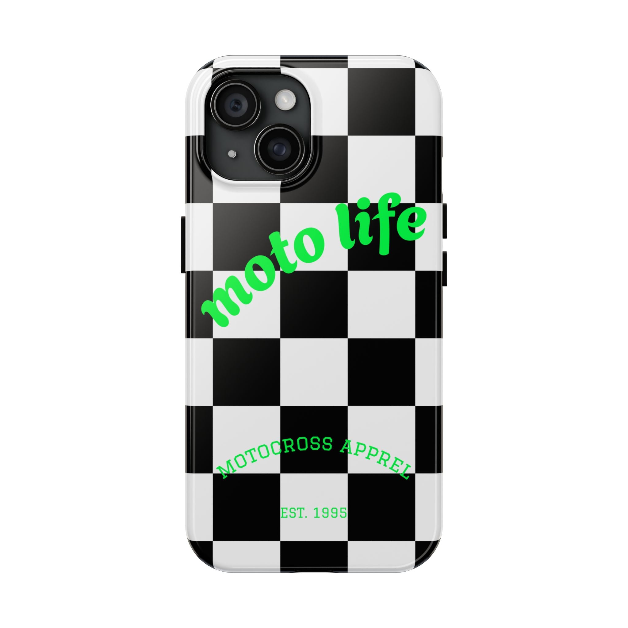 Copy of moto life checkered design Phone Case | motocross apparel, black white grid
