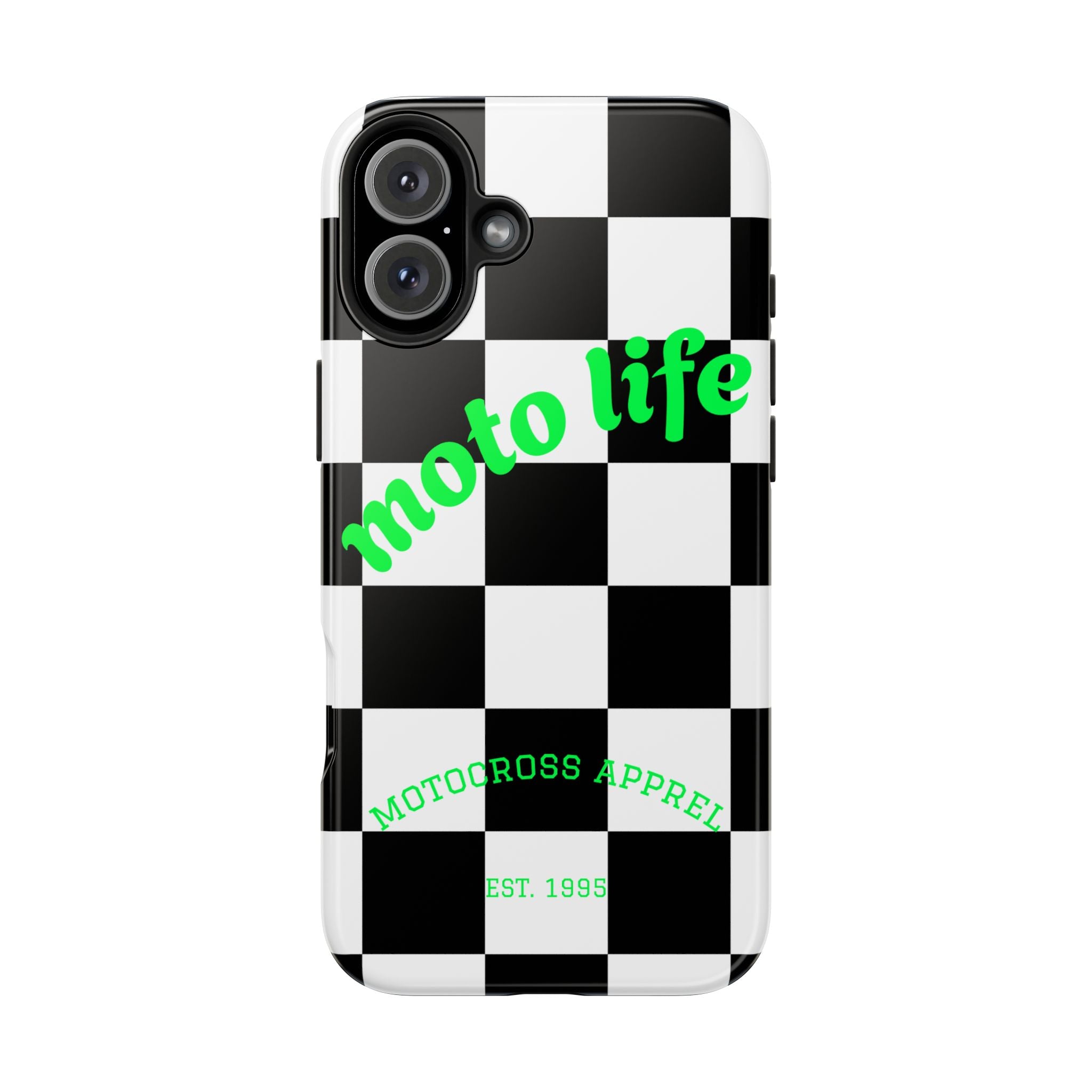 Copy of moto life checkered design Phone Case | motocross apparel, black white grid