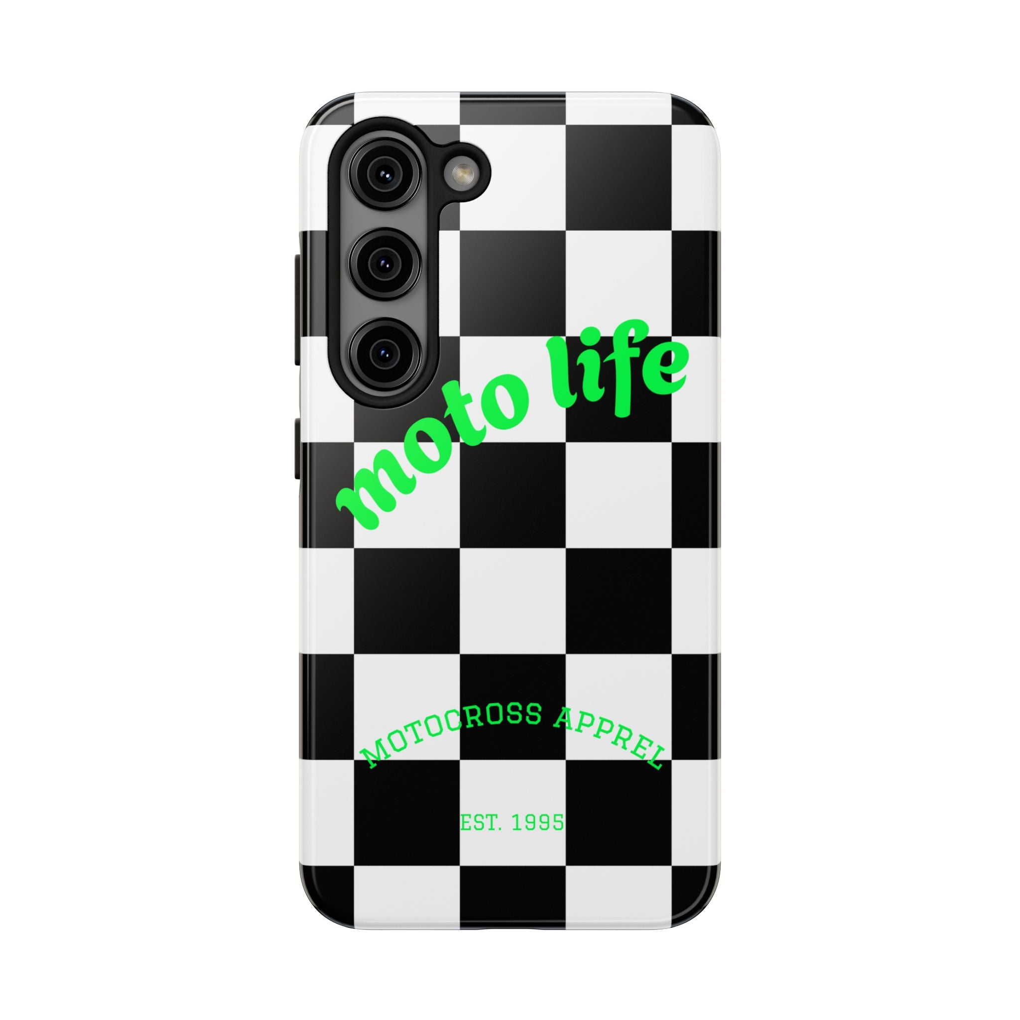 Copy of moto life checkered design Phone Case | motocross apparel, black white grid