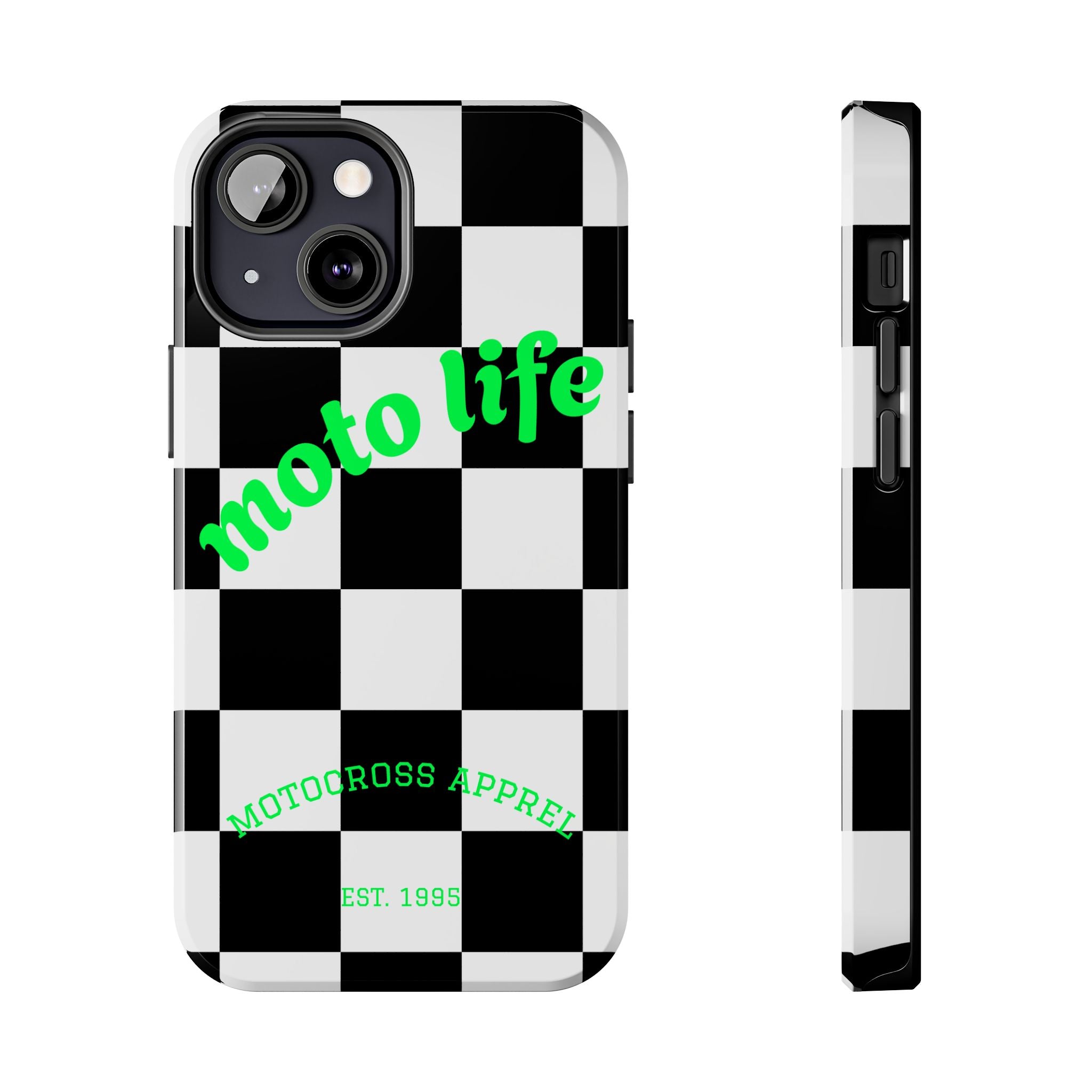 Copy of moto life checkered design Phone Case | motocross apparel, black white grid