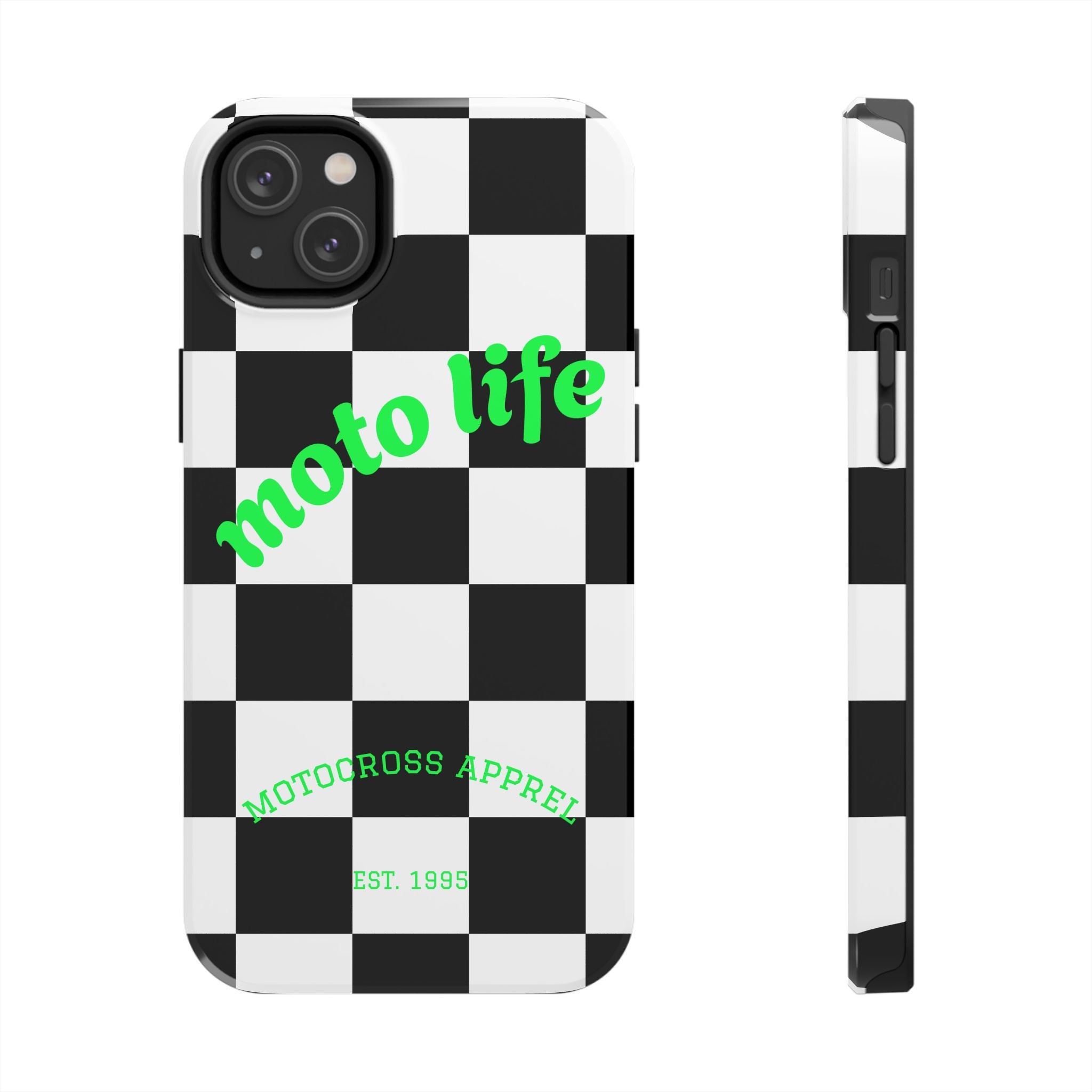 Copy of moto life checkered design Phone Case | motocross apparel, black white grid