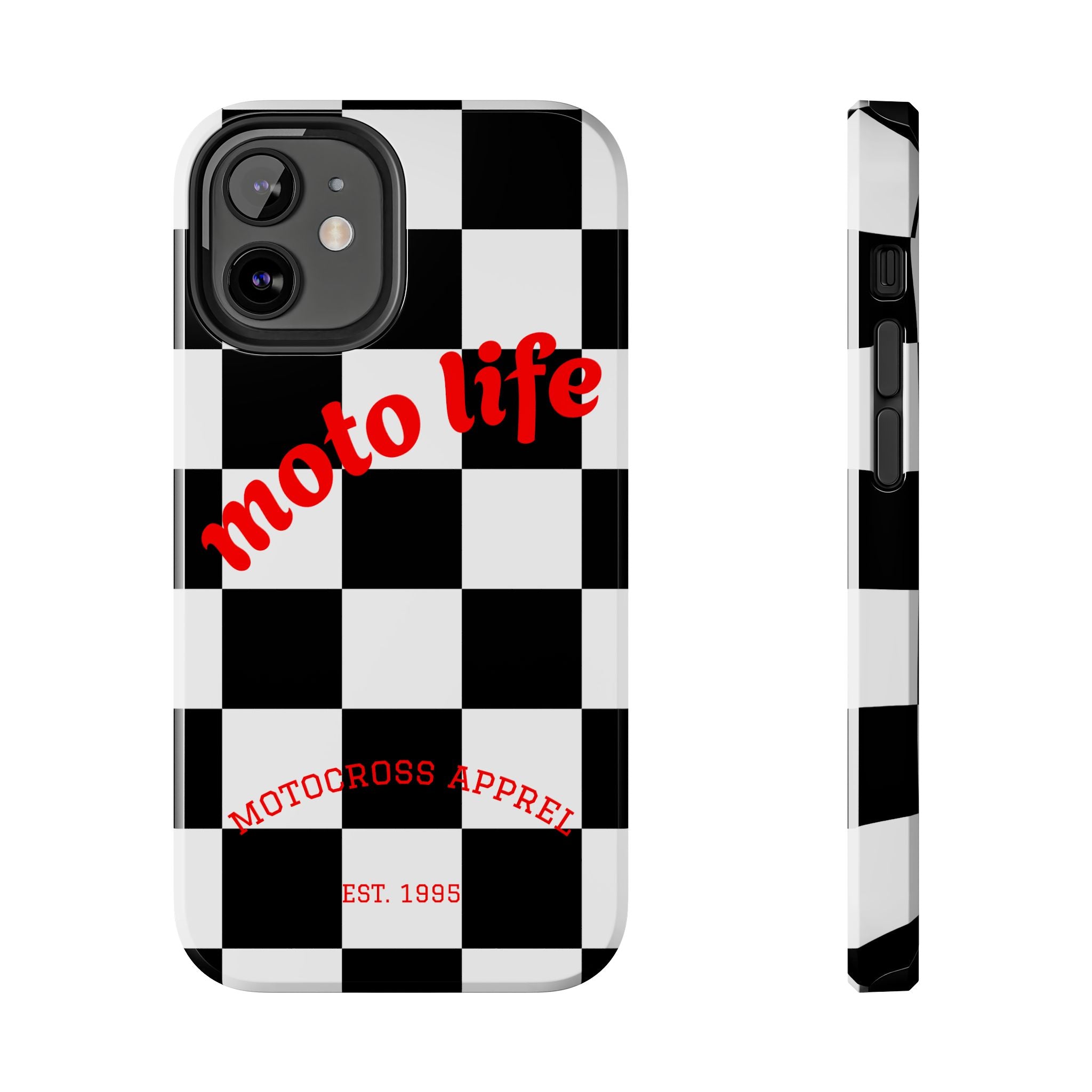 moto life checkered design Phone Case | motocross apparel, black white grid