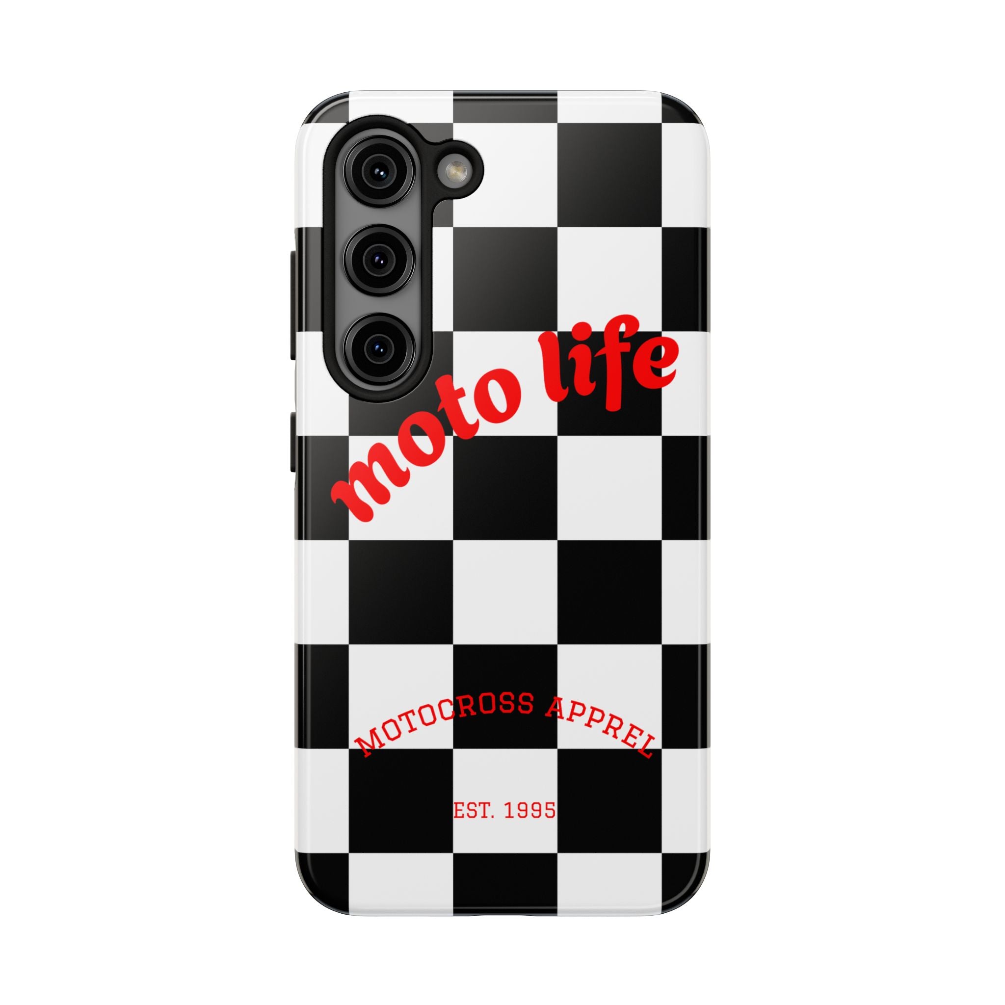 moto life checkered design Phone Case | motocross apparel, black white grid