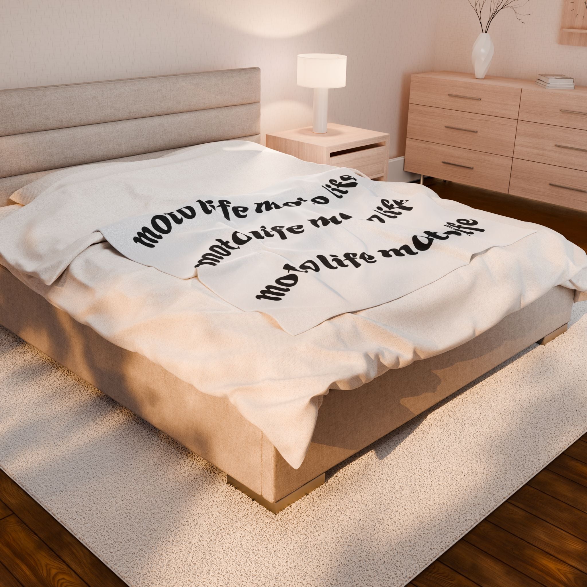 Plush Blanket — “moto life” Repeating Script Velveteen Throw