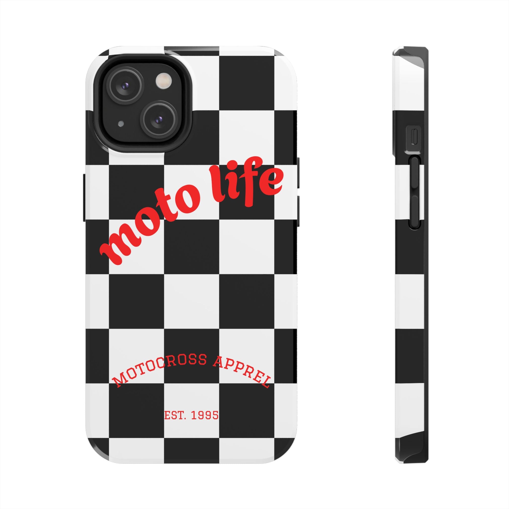 moto life checkered design Phone Case | motocross apparel, black white grid