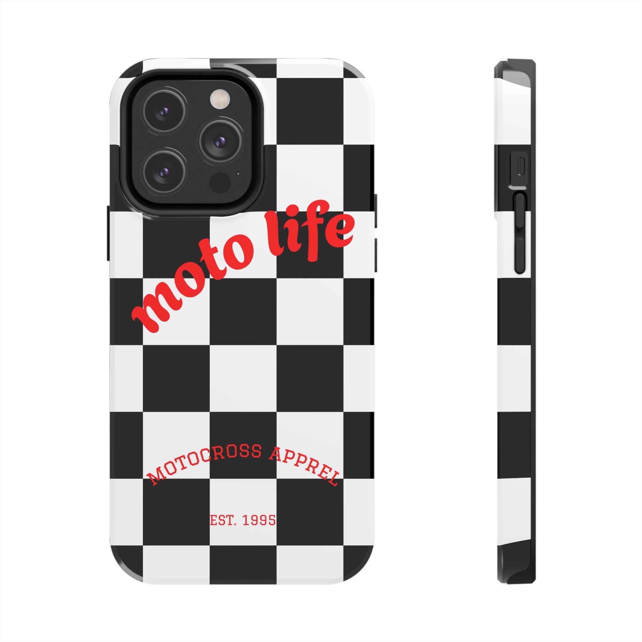 moto life checkered design Phone Case | motocross apparel, black white grid