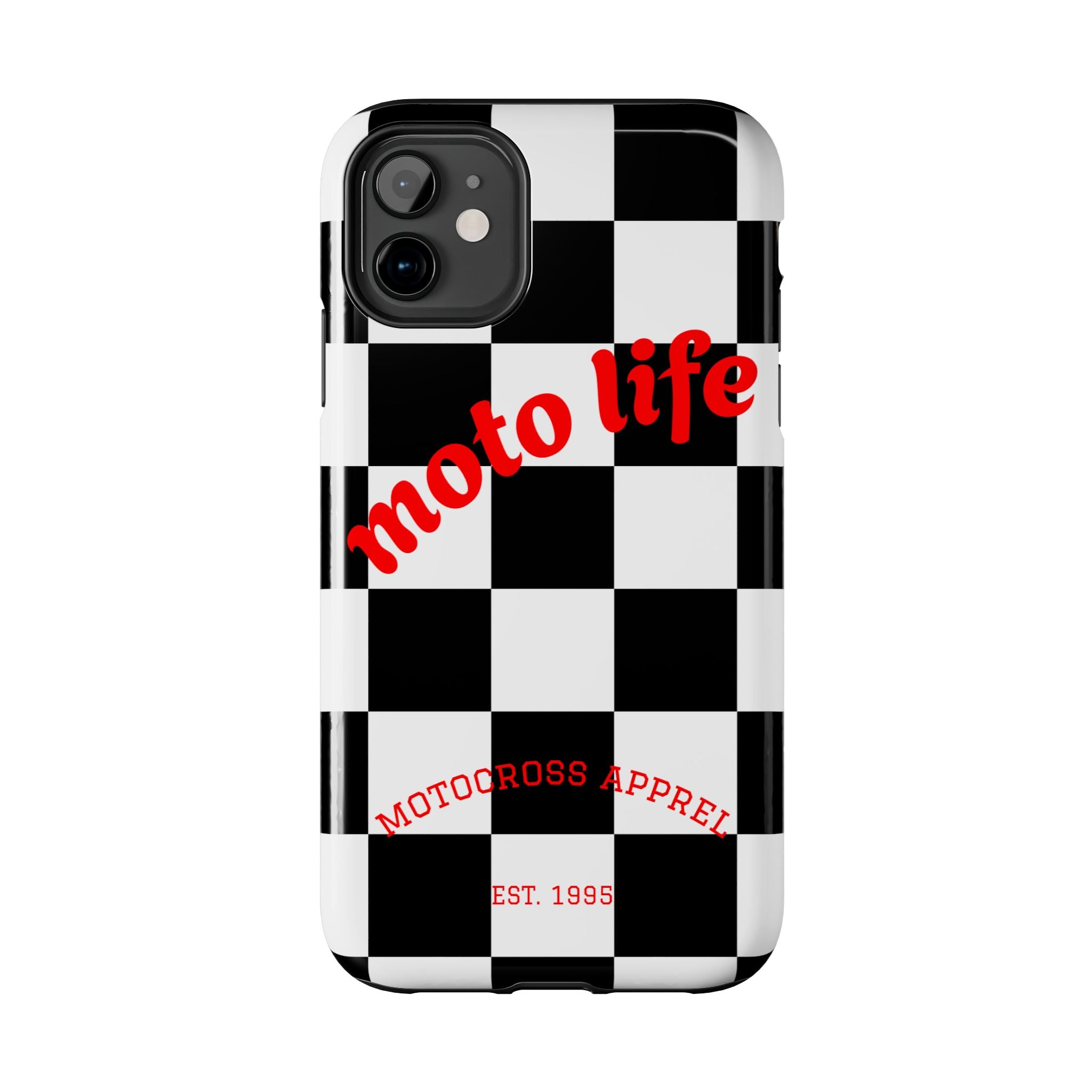 moto life checkered design Phone Case | motocross apparel, black white grid