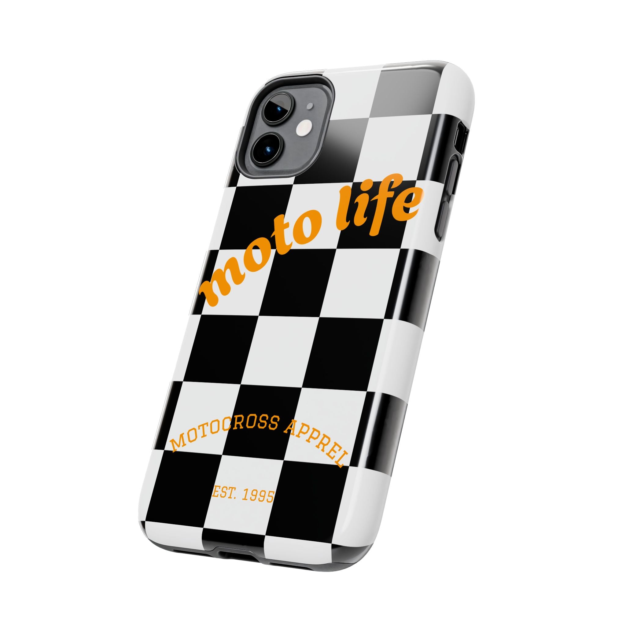 moto life checkered design Phone Case | motocross apparel, black white grid
