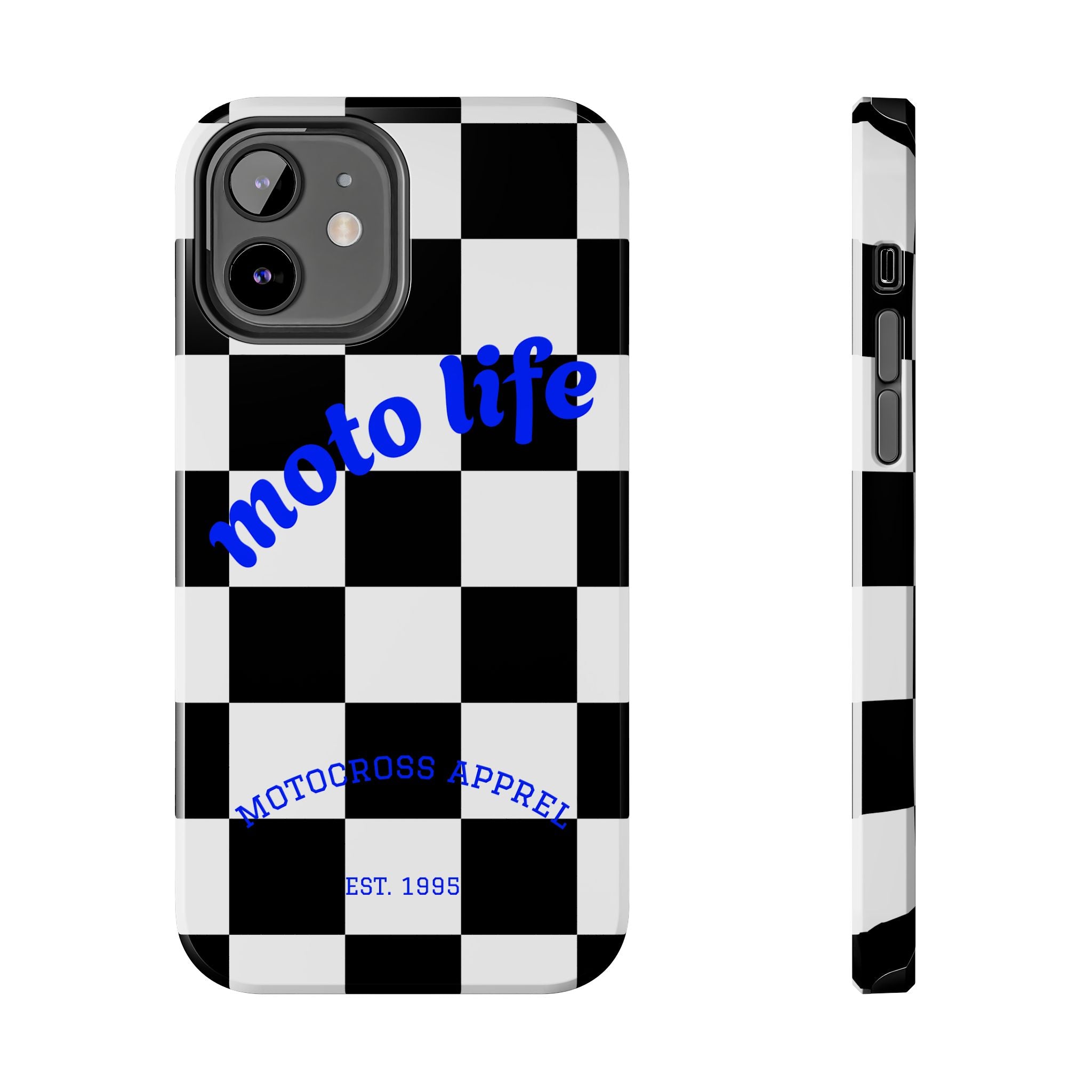 moto life checkered design Phone Case | motocross apparel, black white grid