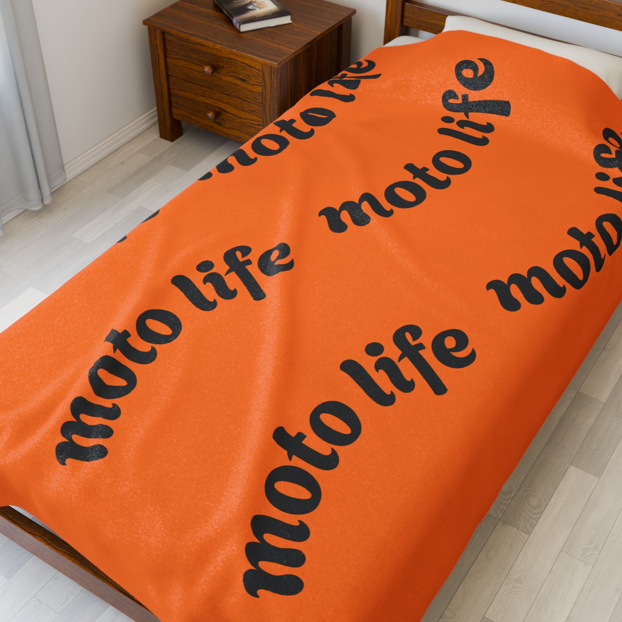 Plush Blanket — “moto life” Repeating Script Velveteen Throw