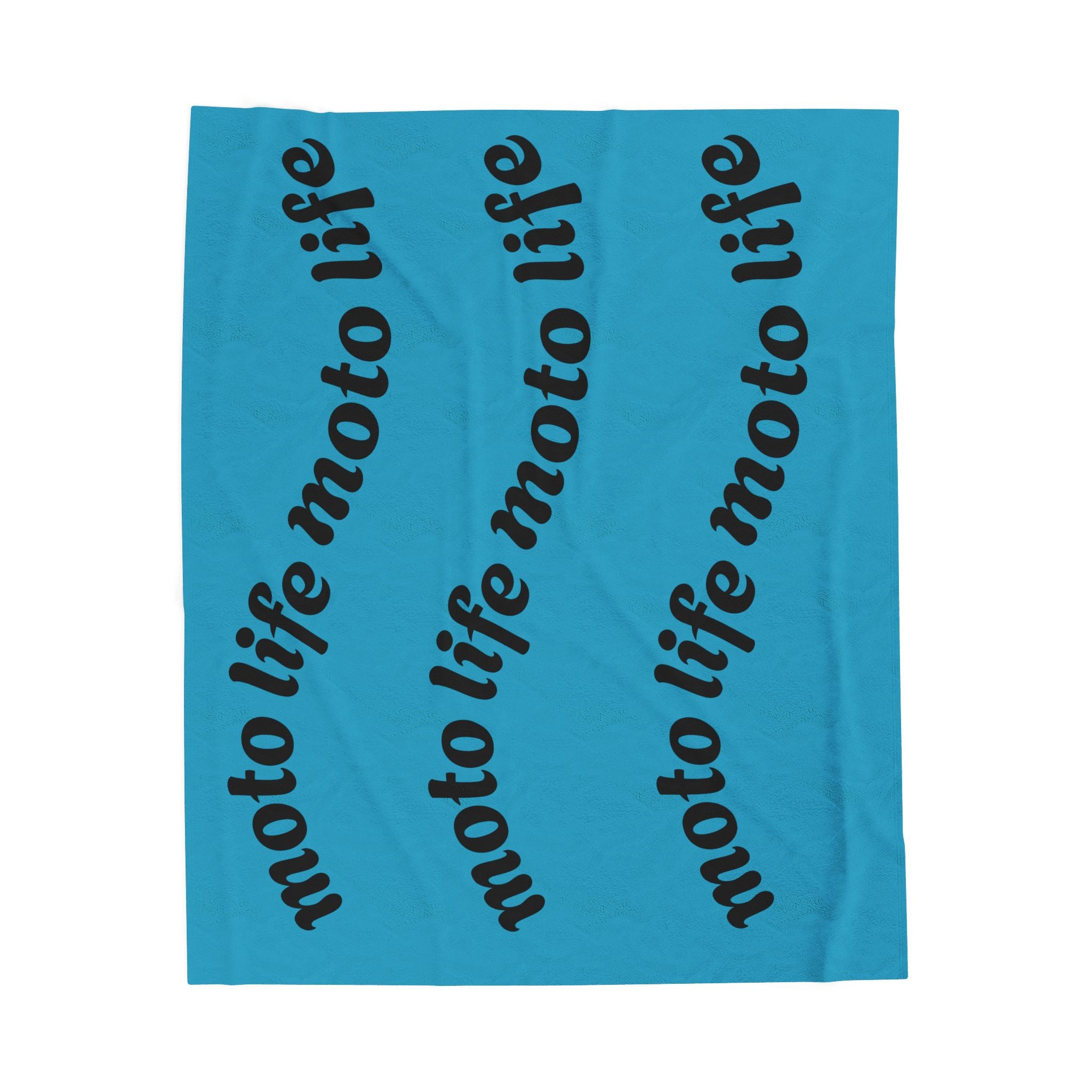 Plush Blanket — “moto life” Repeating Script Velveteen Throw