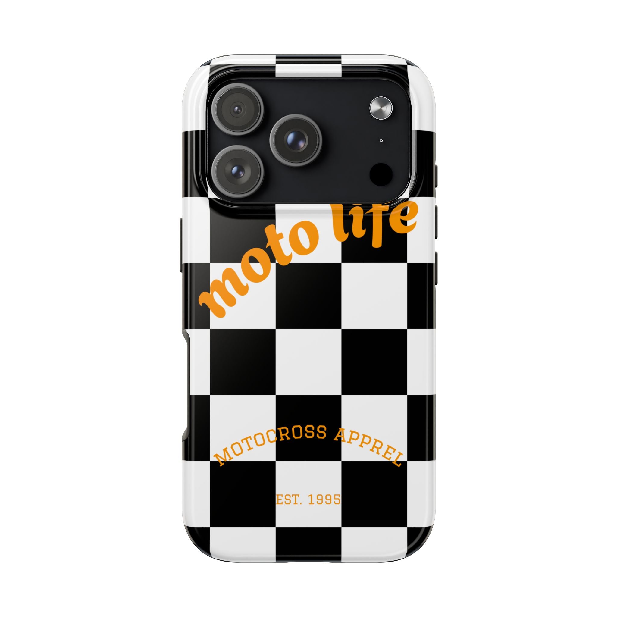 moto life checkered design Phone Case | motocross apparel, black white grid